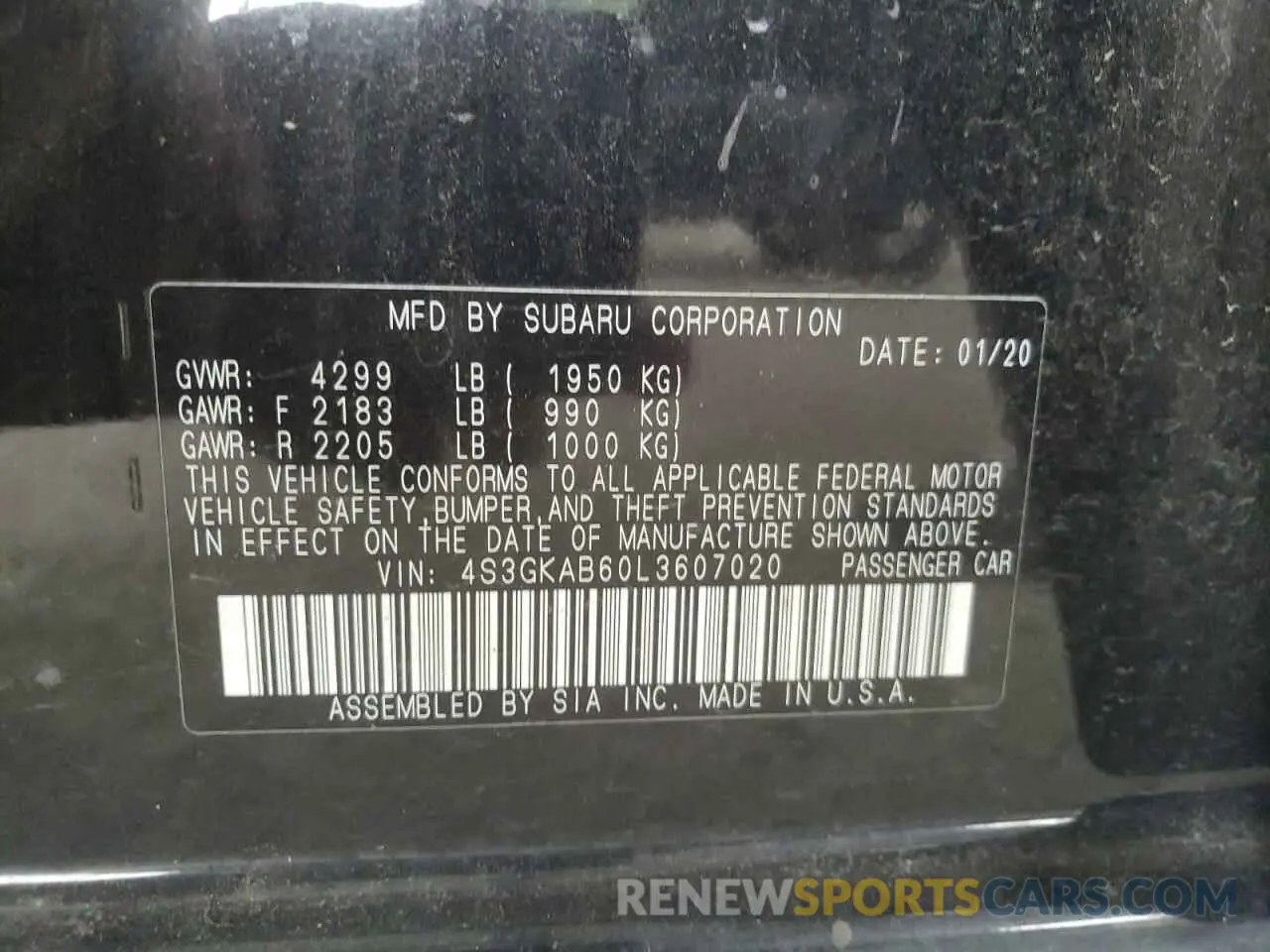 13 fotografías del automóvil dañado 4S3GKAB60L3607020 SUBARU IMPREZA 2020