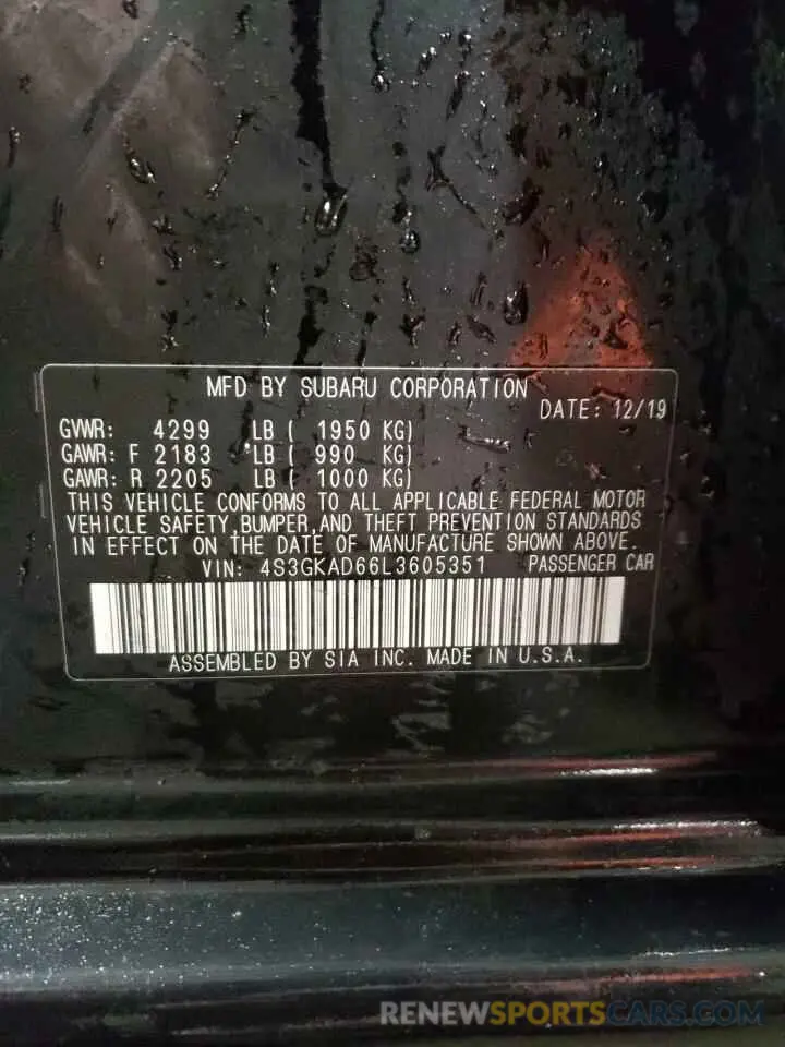 12 fotografías del automóvil dañado 4S3GKAD66L3605351 SUBARU IMPREZA 2020