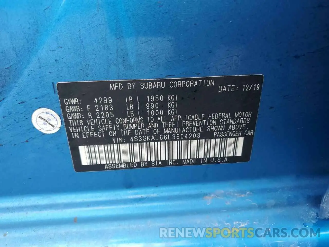 13 fotografías del automóvil dañado 4S3GKAL66L3604203 SUBARU IMPREZA 2020