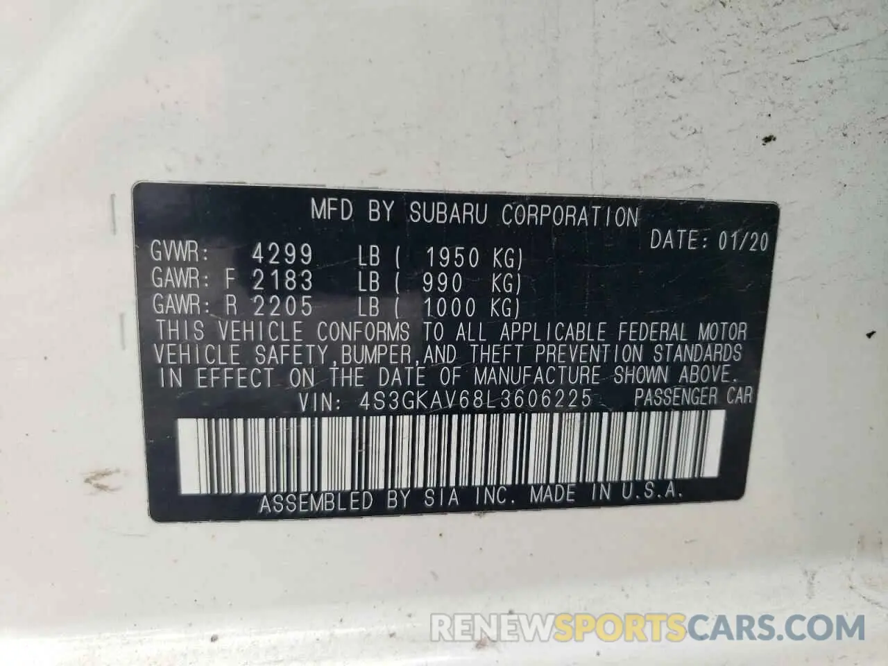 12 fotografías del automóvil dañado 4S3GKAV68L3606225 SUBARU IMPREZA 2020