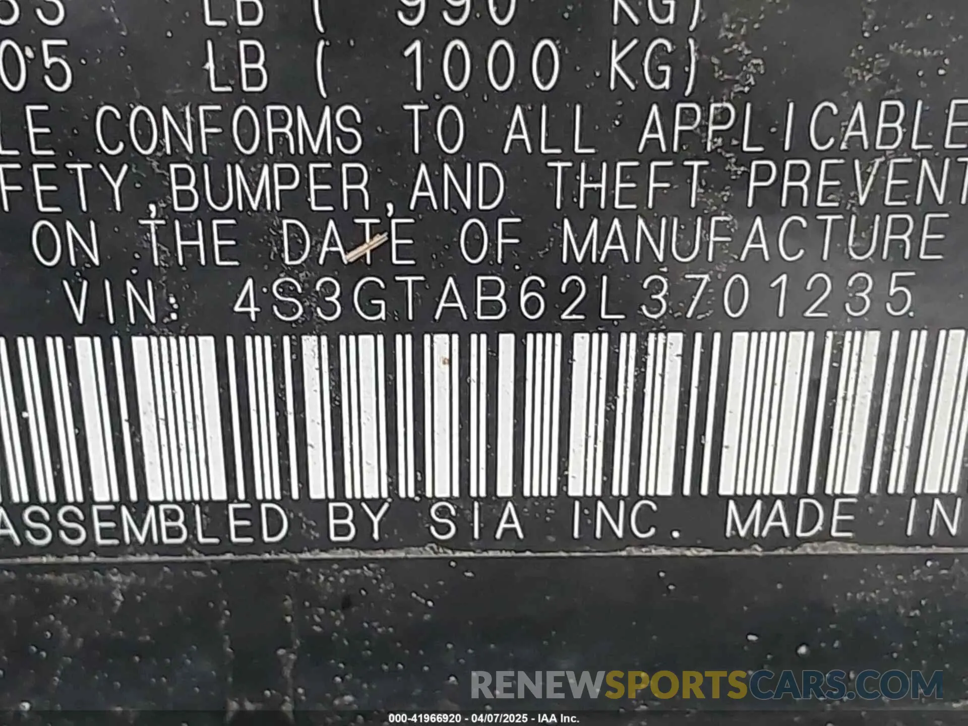9 fotografías del automóvil dañado 4S3GTAB62L3701235 SUBARU IMPREZA 2020