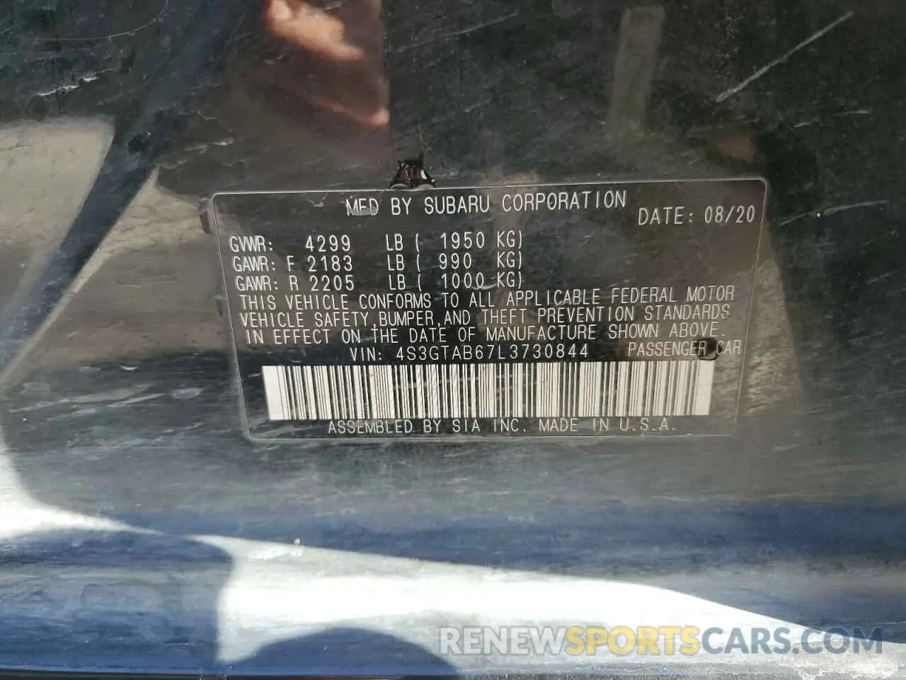 14 fotografías del automóvil dañado 4S3GTAB67L3730844 SUBARU IMPREZA 2020