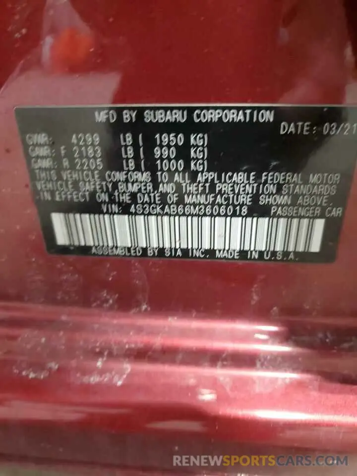 12 fotografías del automóvil dañado 4S3GKAB66M3606018 SUBARU IMPREZA 2021