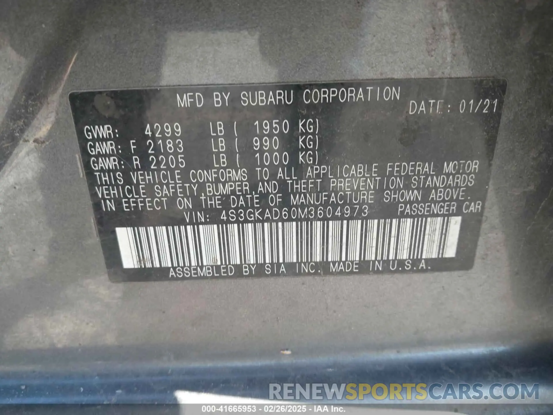 9 fotografías del automóvil dañado 4S3GKAD60M3604973 SUBARU IMPREZA 2021