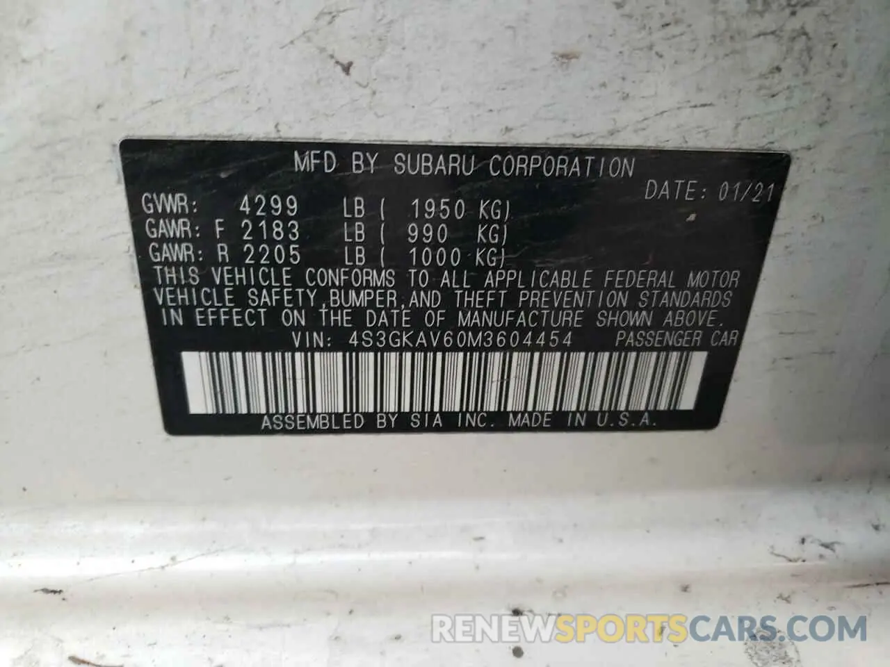 12 fotografías del automóvil dañado 4S3GKAV60M3604454 SUBARU IMPREZA 2021