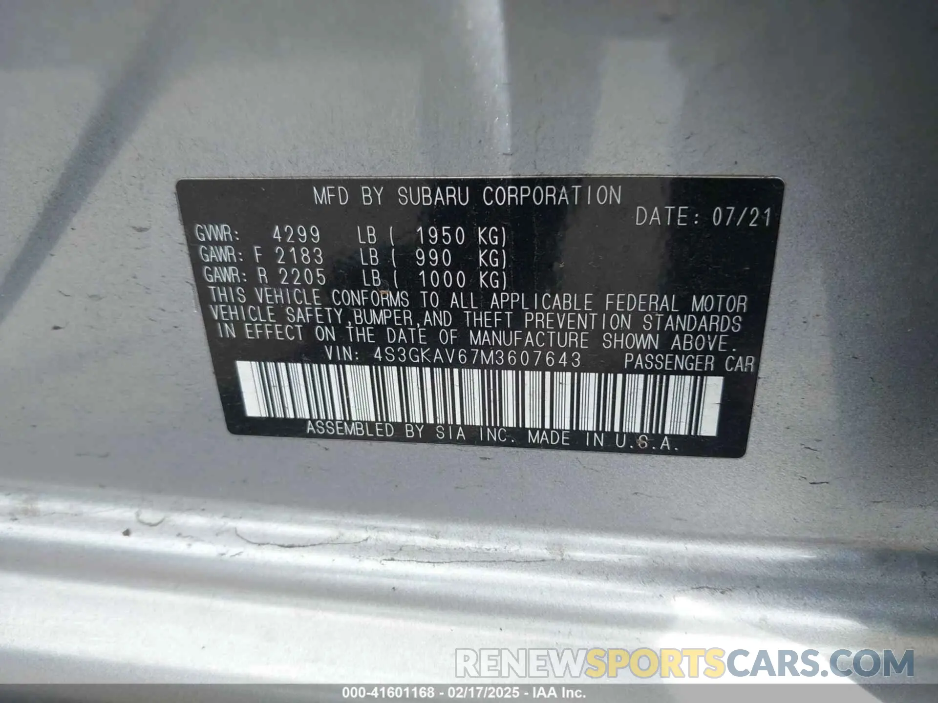 9 fotografías del automóvil dañado 4S3GKAV67M3607643 SUBARU IMPREZA 2021