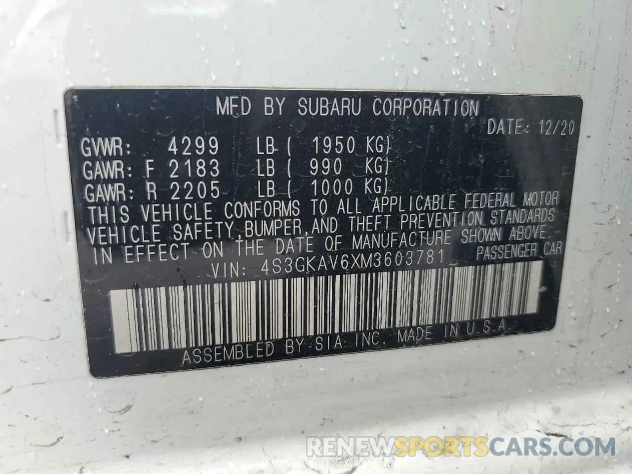 14 fotografías del automóvil dañado 4S3GKAV6XM3603781 SUBARU IMPREZA 2021