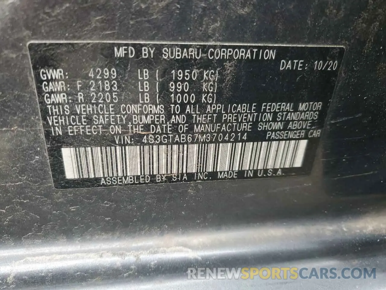 14 fotografías del automóvil dañado 4S3GTAB67M3704214 SUBARU IMPREZA 2021