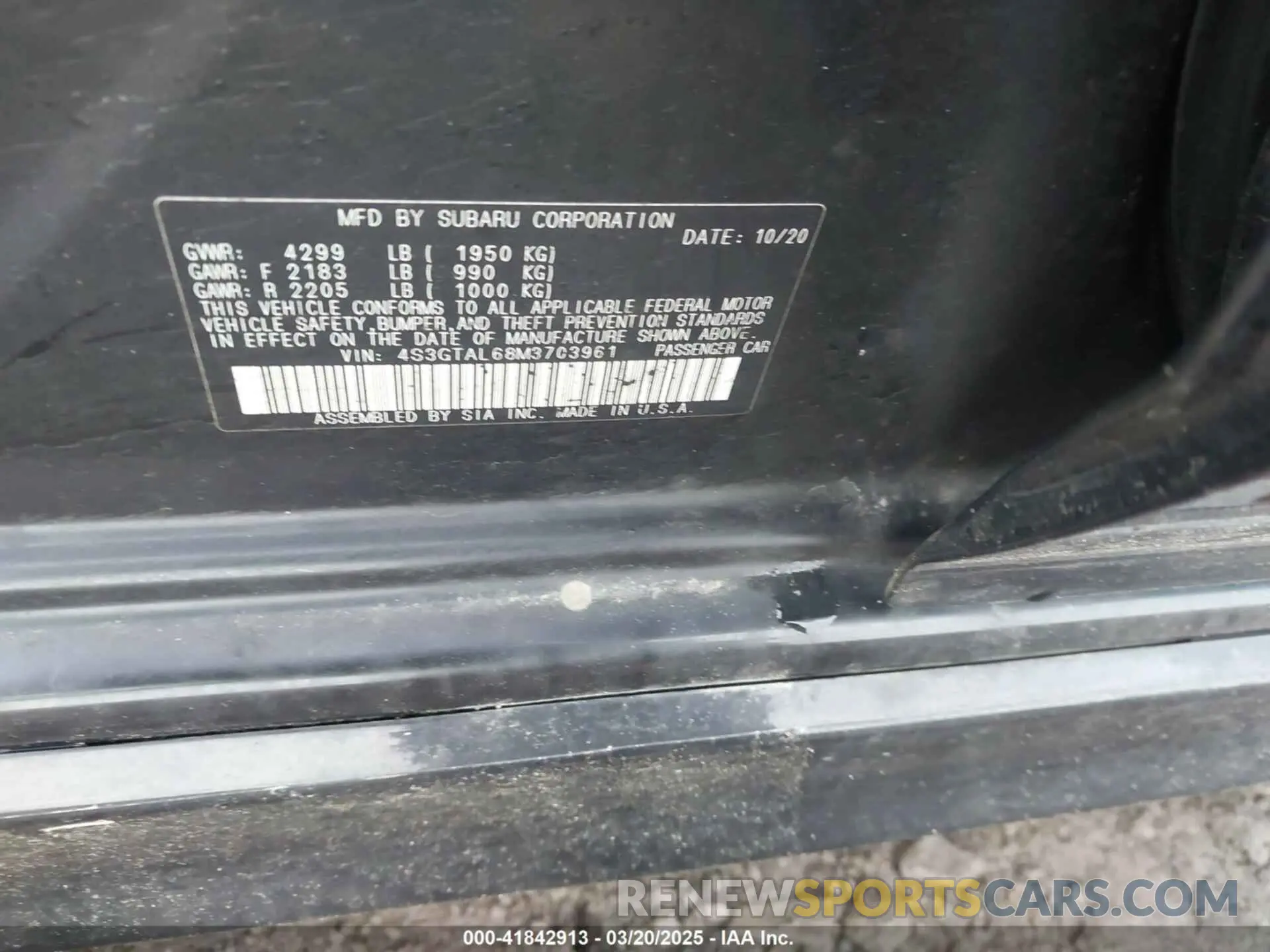 9 fotografías del automóvil dañado 4S3GTAL68M3703961 SUBARU IMPREZA 2021