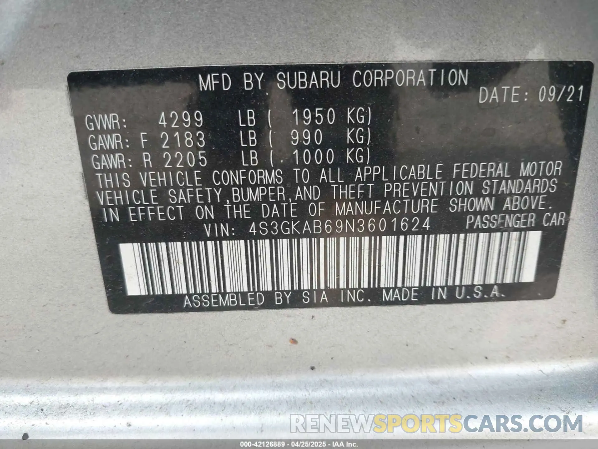 9 fotografías del automóvil dañado 4S3GKAB69N3601624 SUBARU IMPREZA 2022