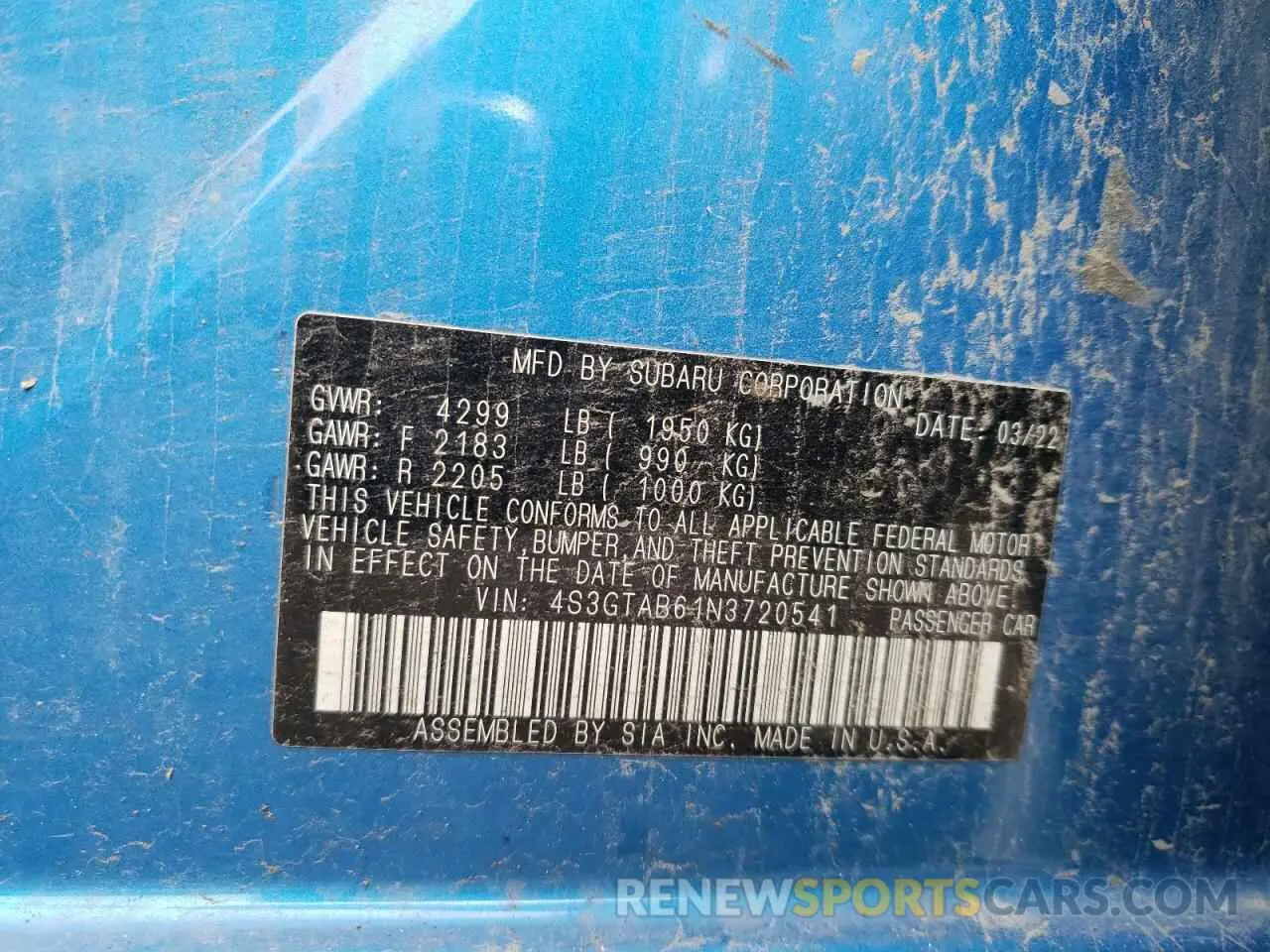 12 fotografías del automóvil dañado 4S3GTAB61N3720541 SUBARU IMPREZA 2022