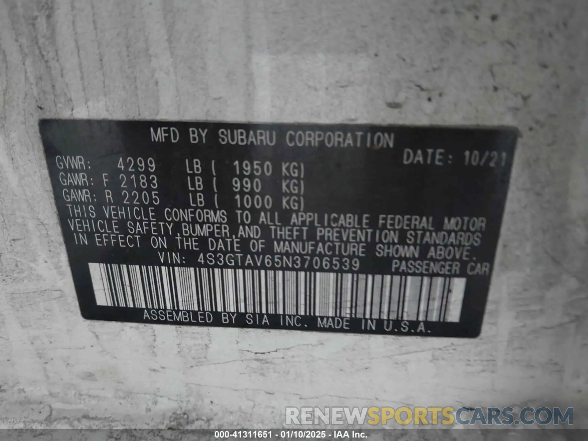 9 fotografías del automóvil dañado 4S3GTAV65N3706539 SUBARU IMPREZA 2022