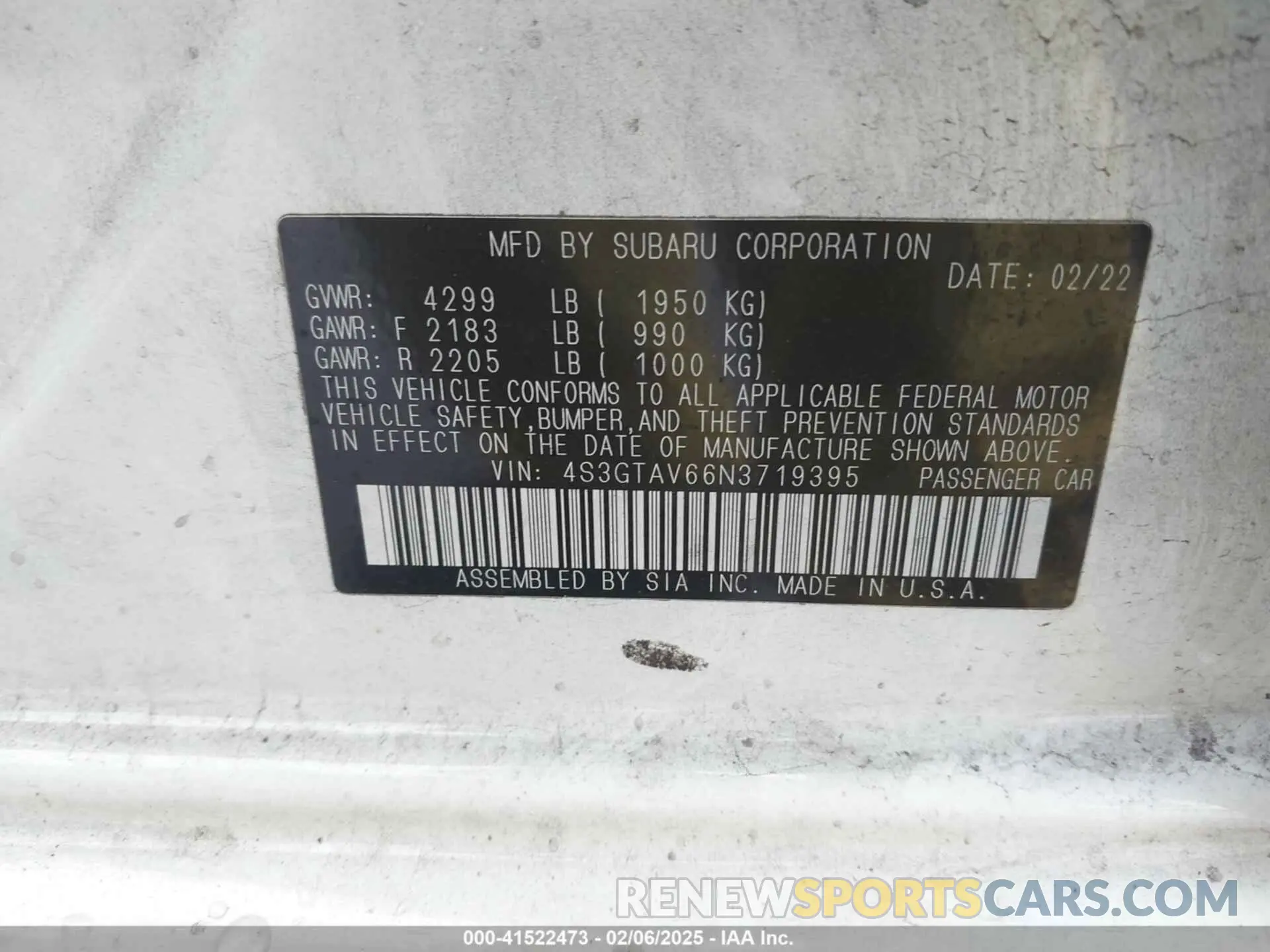 9 fotografías del automóvil dañado 4S3GTAV66N3719395 SUBARU IMPREZA 2022