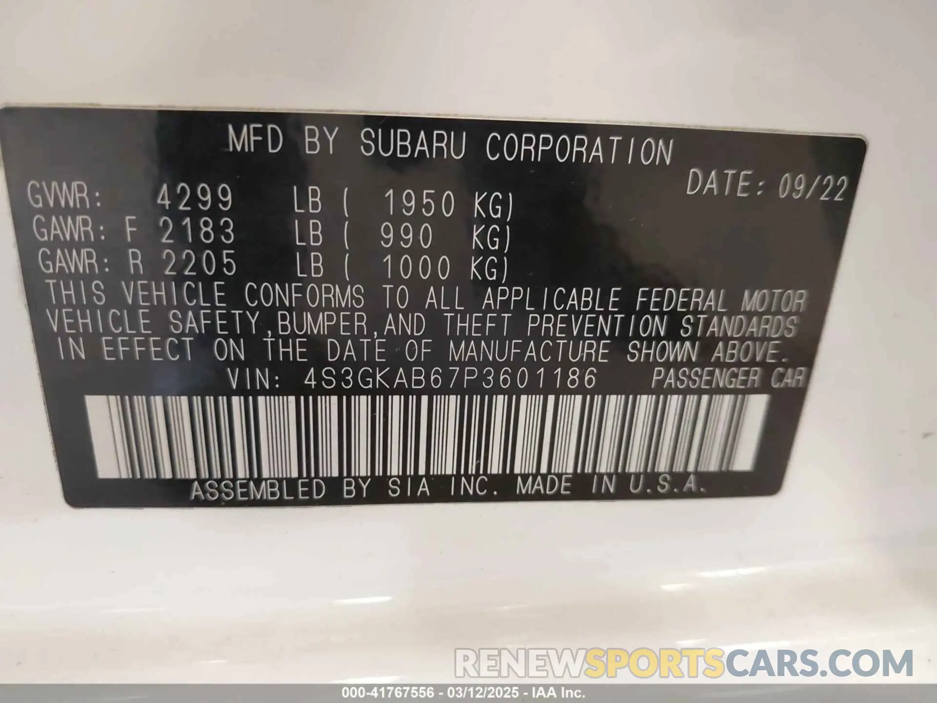 9 fotografías del automóvil dañado 4S3GKAB67P3601186 SUBARU IMPREZA 2023