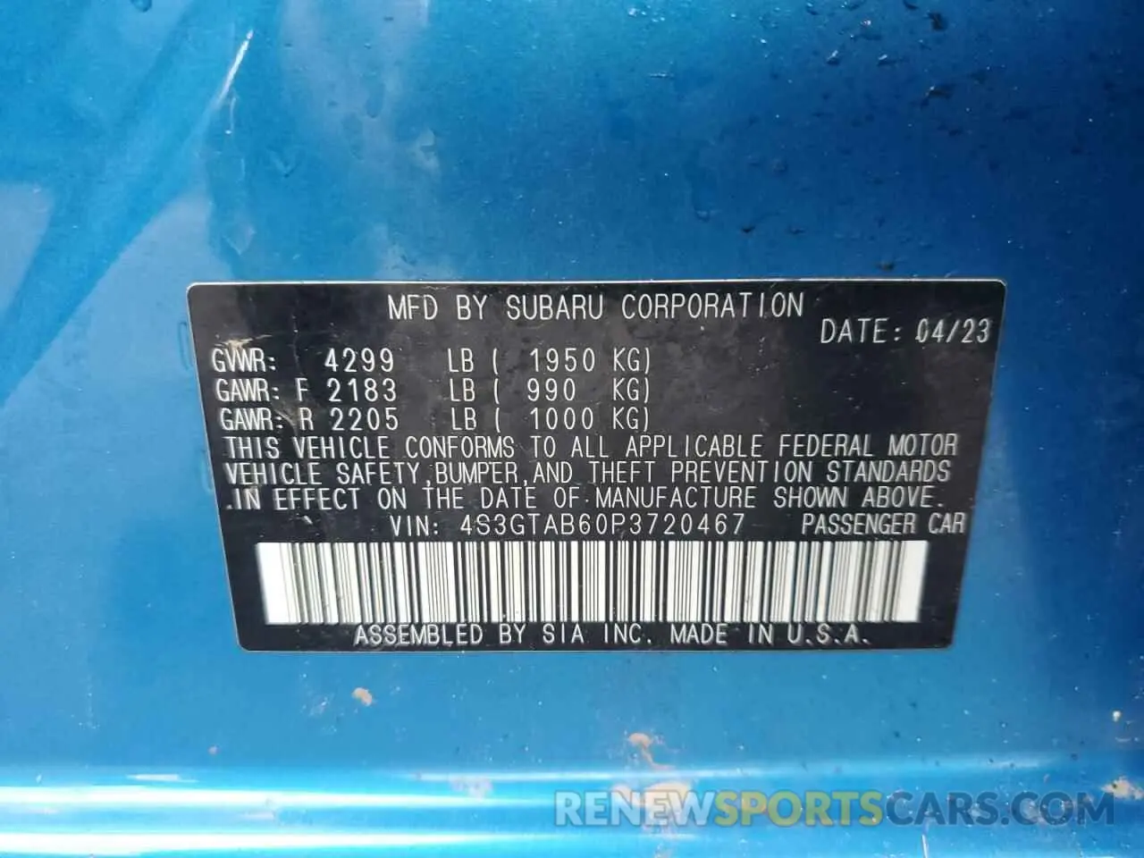 12 fotografías del automóvil dañado 4S3GTAB60P3720467 SUBARU IMPREZA 2023