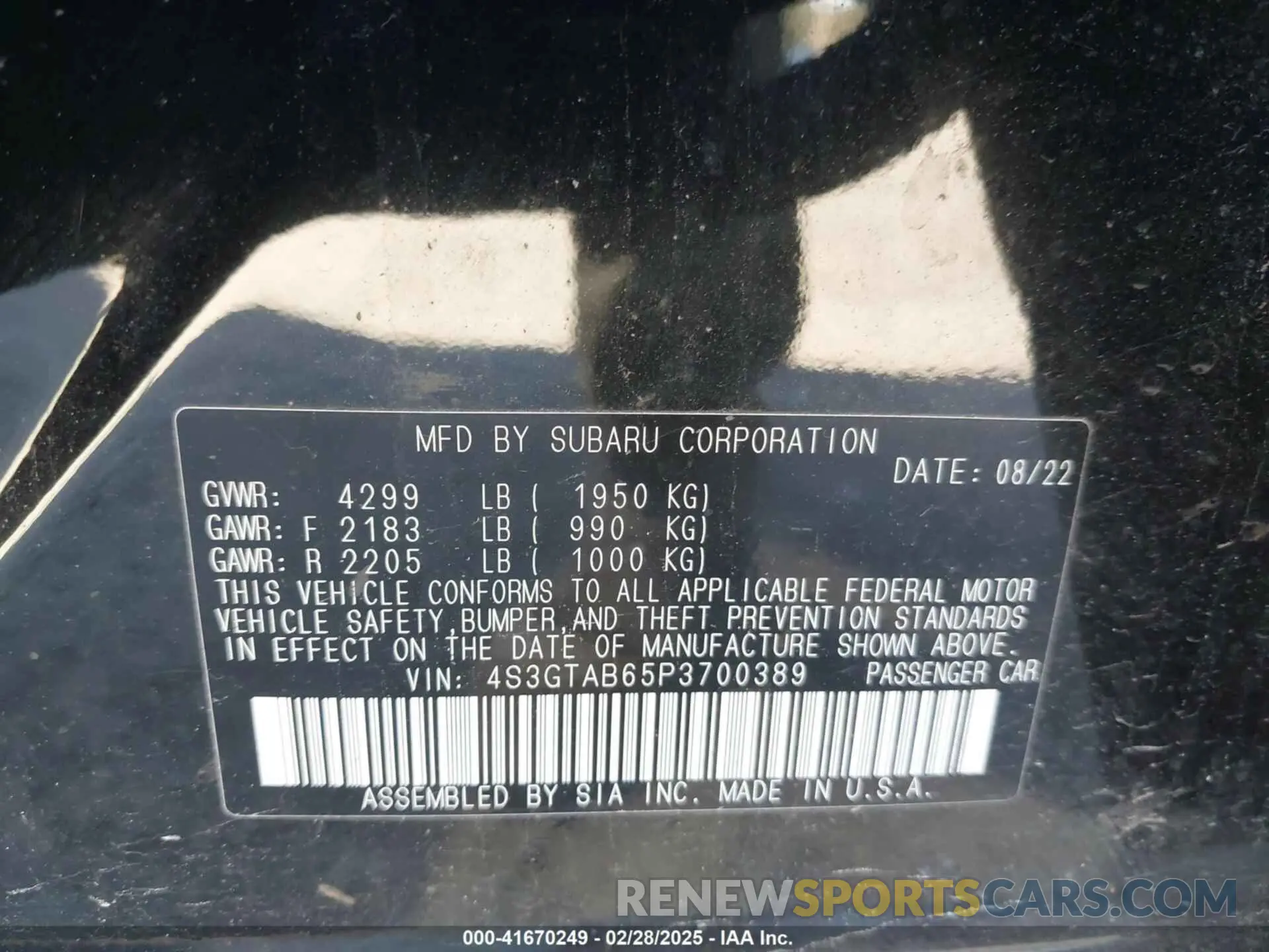 9 fotografías del automóvil dañado 4S3GTAB65P3700389 SUBARU IMPREZA 2023