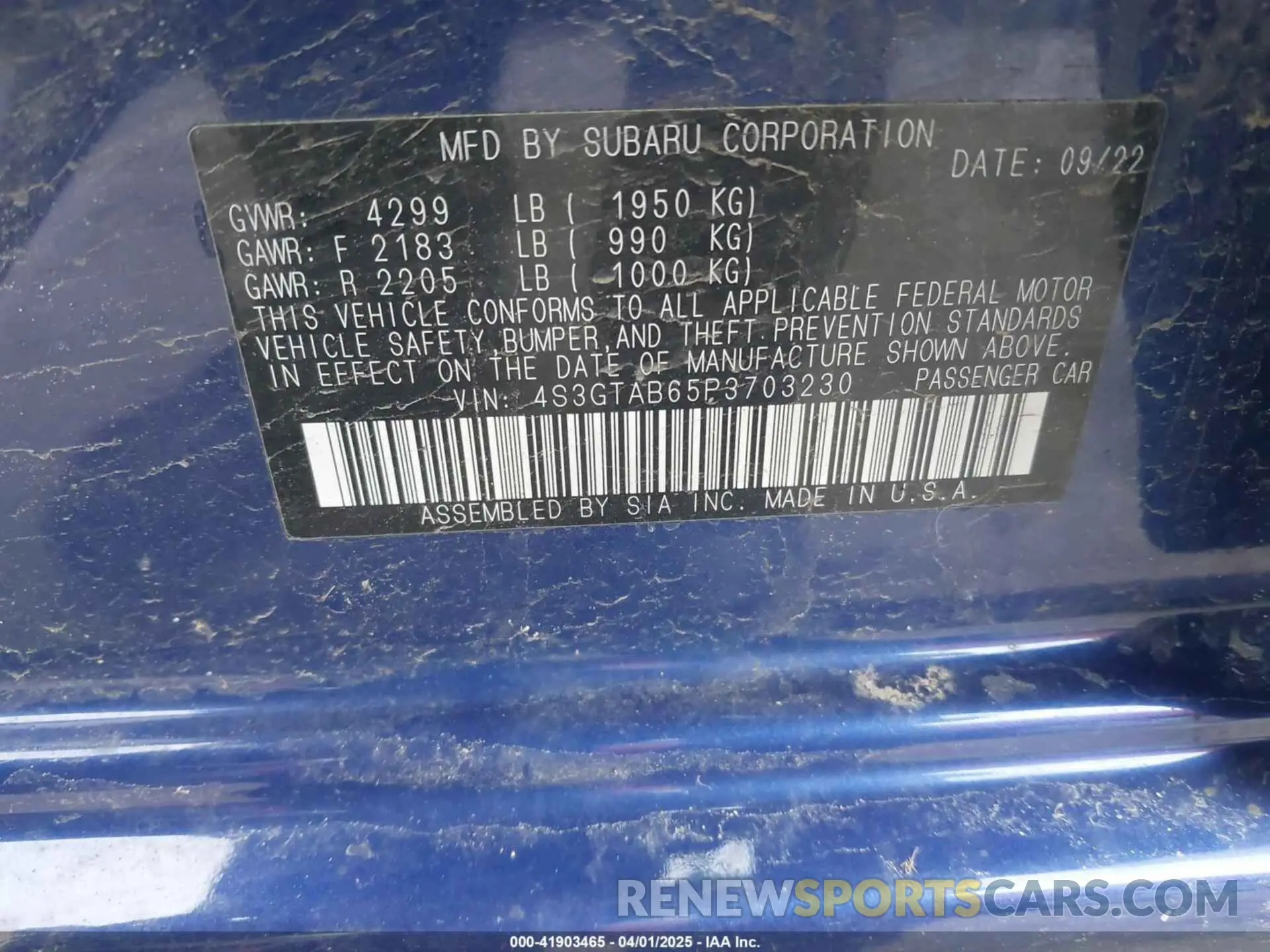 9 fotografías del automóvil dañado 4S3GTAB65P3703230 SUBARU IMPREZA 2023