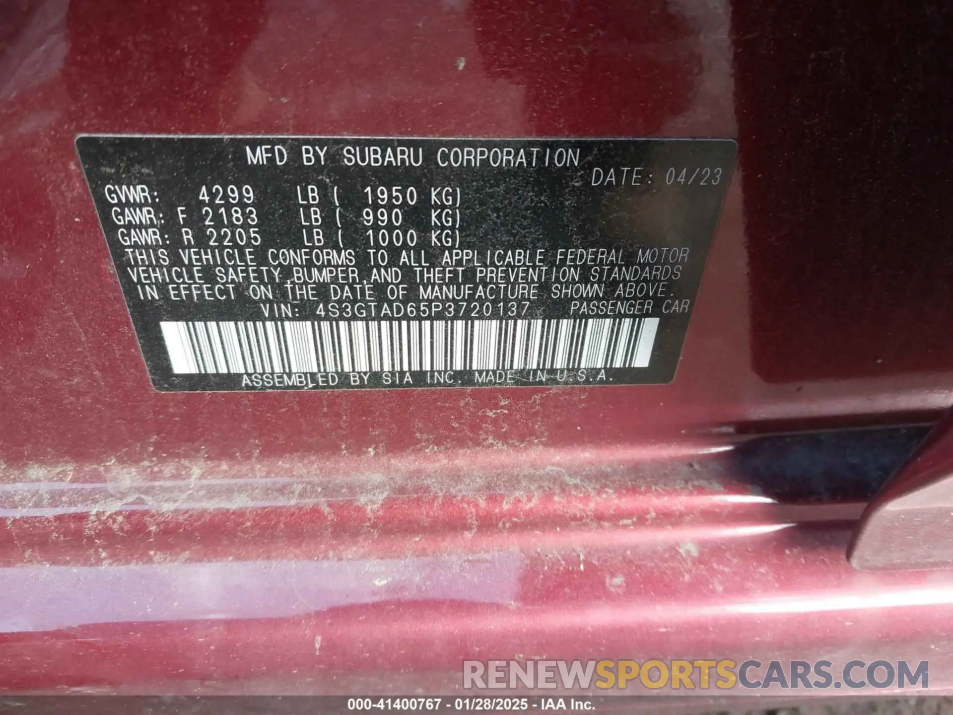 9 fotografías del automóvil dañado 4S3GTAD65P3720137 SUBARU IMPREZA 2023