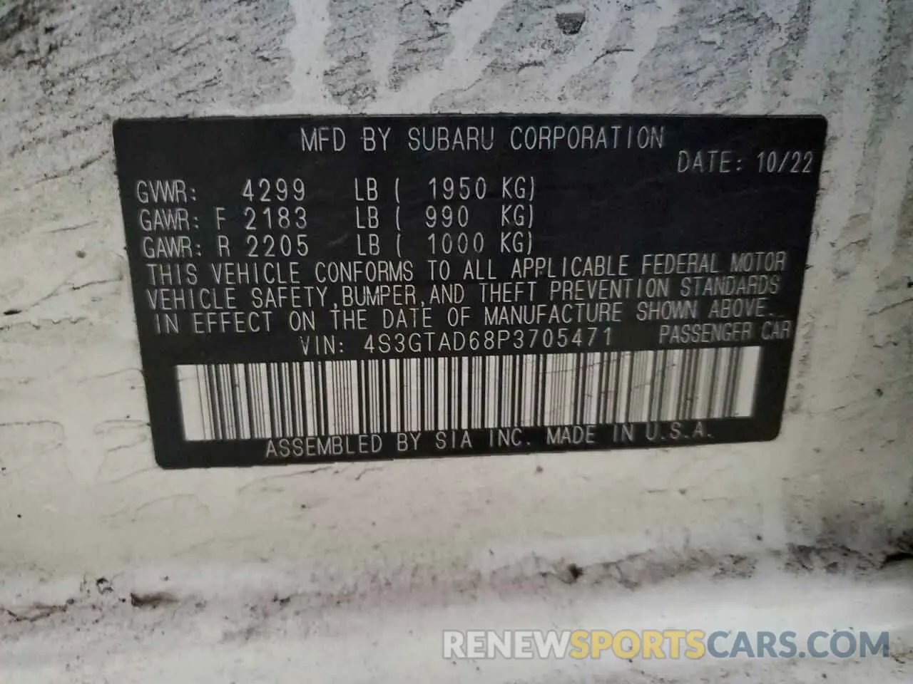 13 fotografías del automóvil dañado 4S3GTAD68P3705471 SUBARU IMPREZA 2023