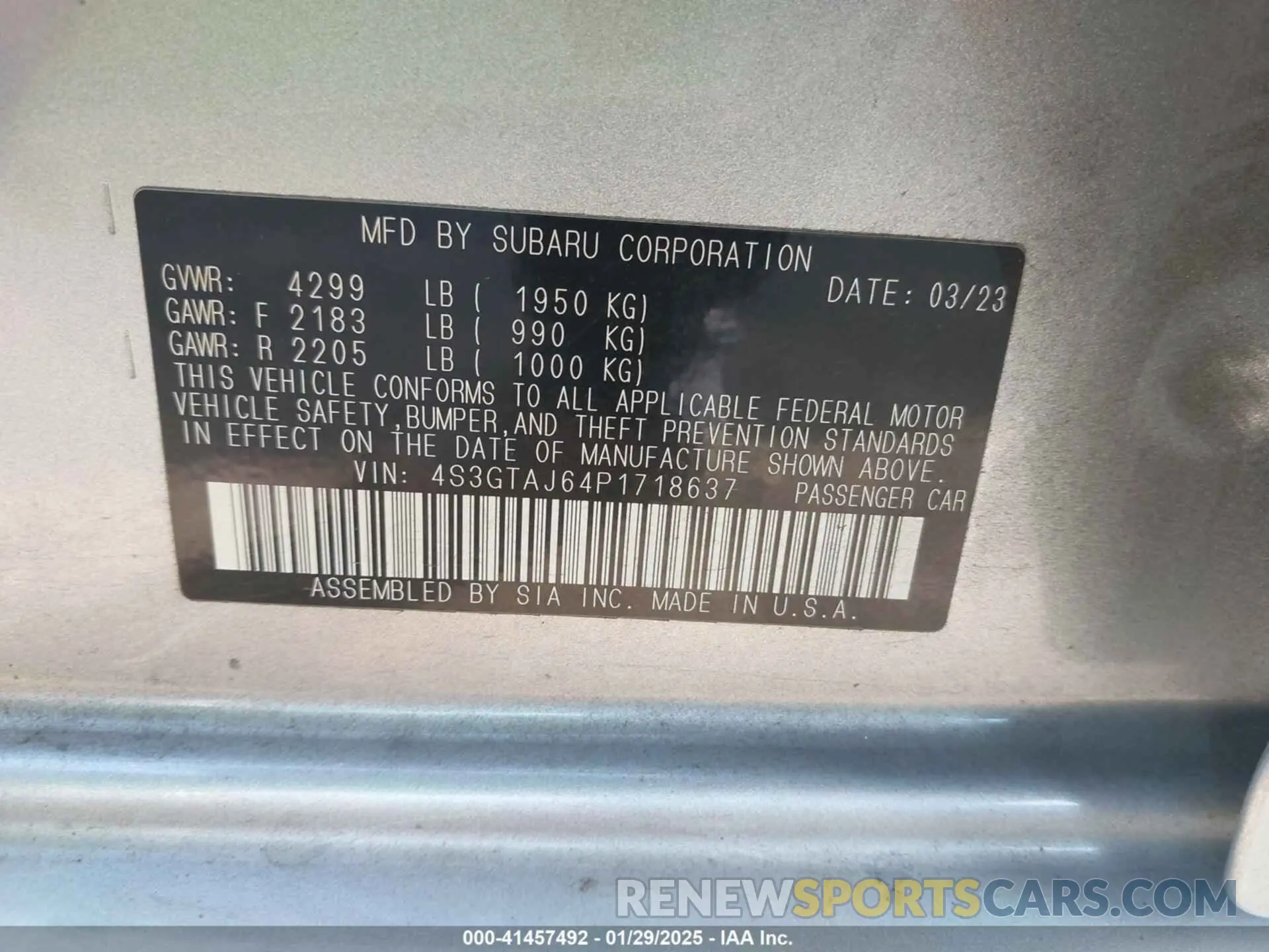 9 fotografías del automóvil dañado 4S3GTAJ64P1718637 SUBARU IMPREZA 2023