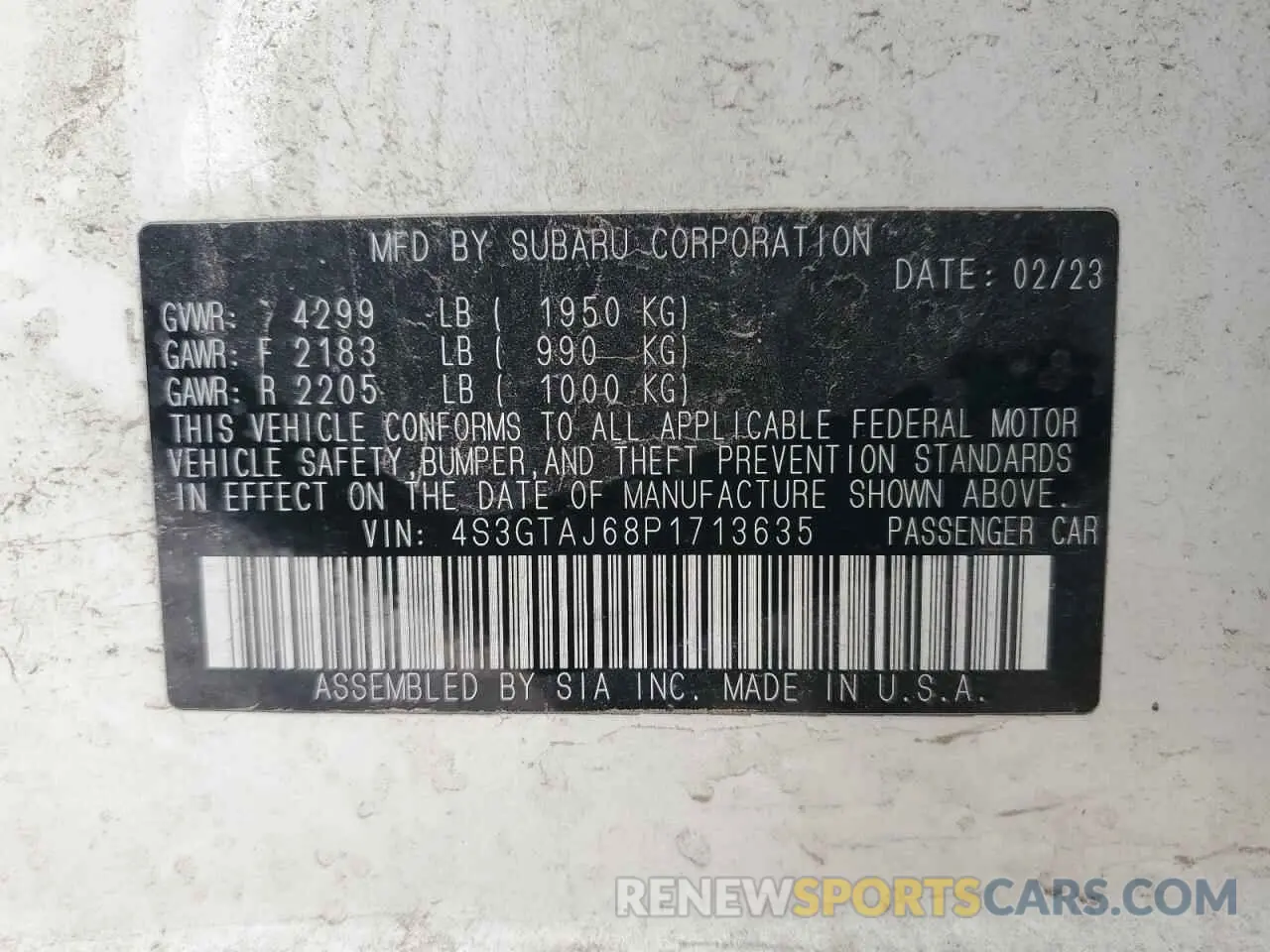 12 fotografías del automóvil dañado 4S3GTAJ68P1713635 SUBARU IMPREZA 2023