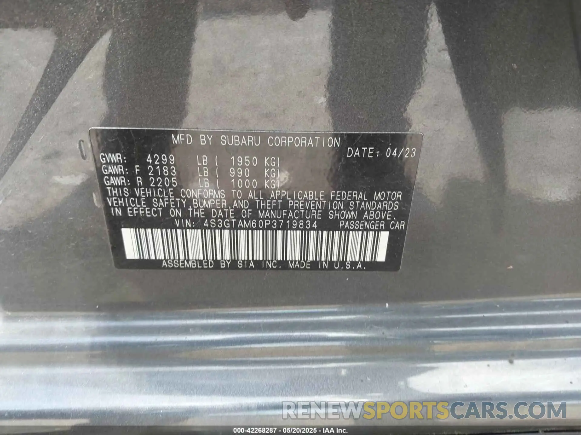 9 fotografías del automóvil dañado 4S3GTAM60P3719834 SUBARU IMPREZA 2023