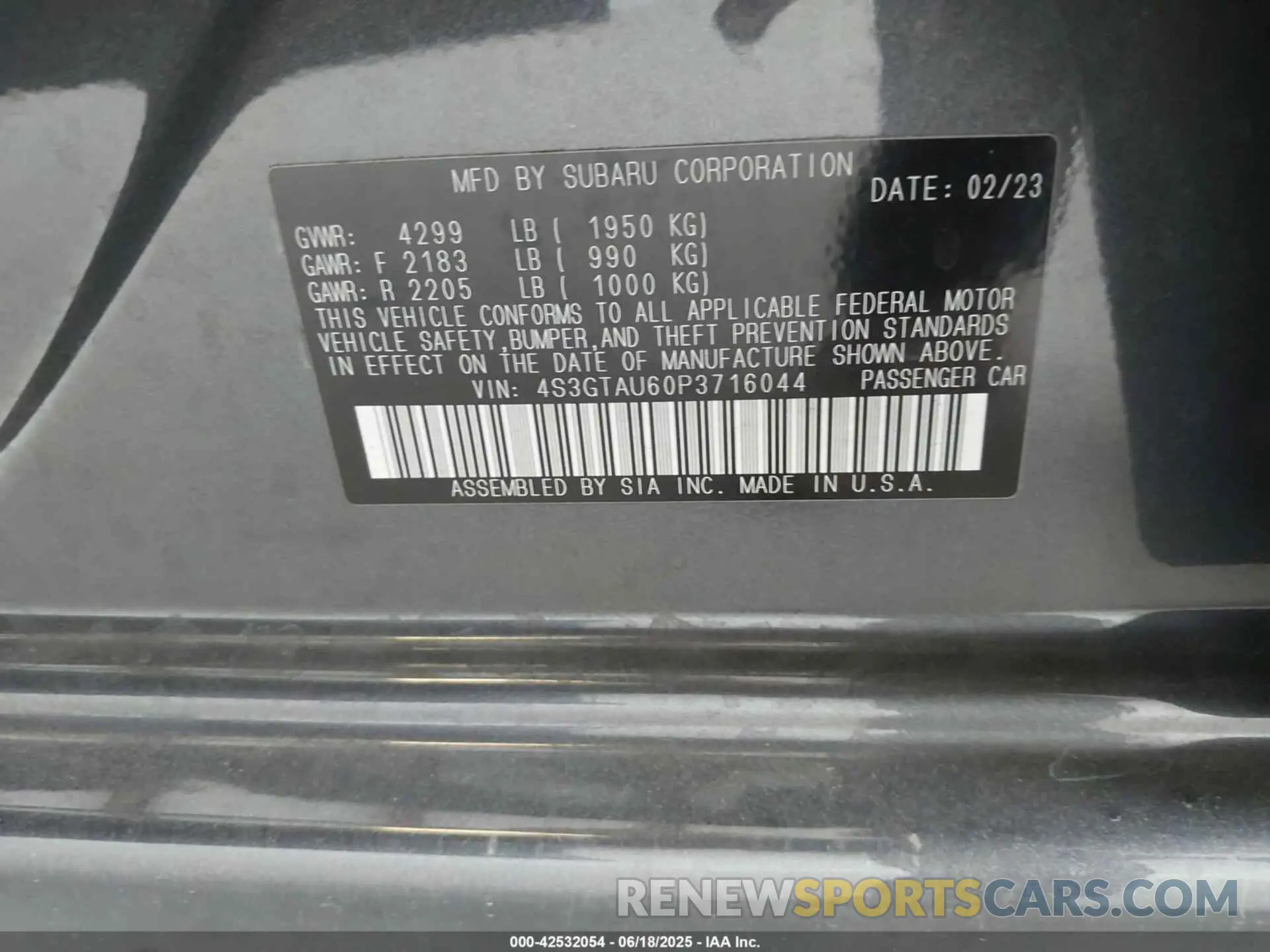 9 fotografías del automóvil dañado 4S3GTAU60P3716044 SUBARU IMPREZA 2023