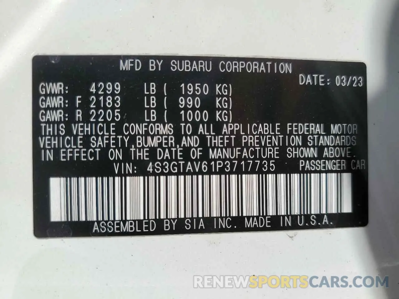 12 fotografías del automóvil dañado 4S3GTAV61P3717735 SUBARU IMPREZA 2023