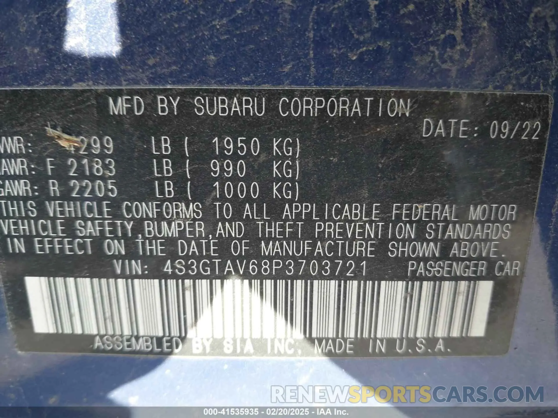 9 fotografías del automóvil dañado 4S3GTAV68P3703721 SUBARU IMPREZA 2023