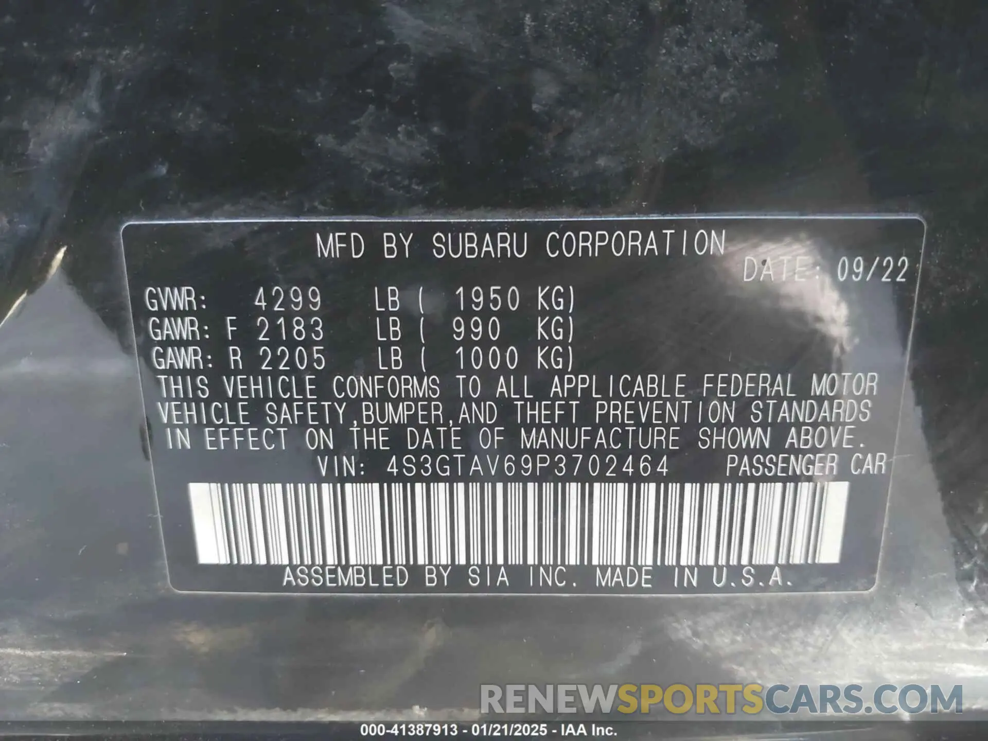 9 fotografías del automóvil dañado 4S3GTAV69P3702464 SUBARU IMPREZA 2023