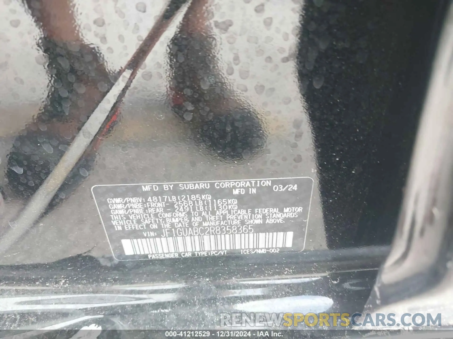9 fotografías del automóvil dañado JF1GUABC2R8358365 SUBARU IMPREZA 2024