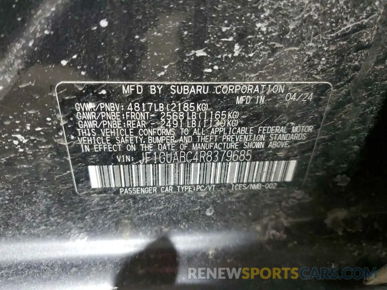 13 fotografías del automóvil dañado JF1GUABC4R8379685 SUBARU IMPREZA 2024