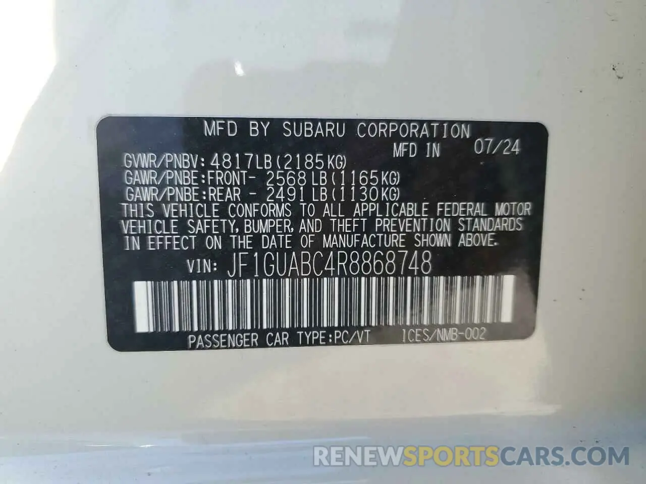15 fotografías del automóvil dañado JF1GUABC4R8868748 SUBARU IMPREZA 2024