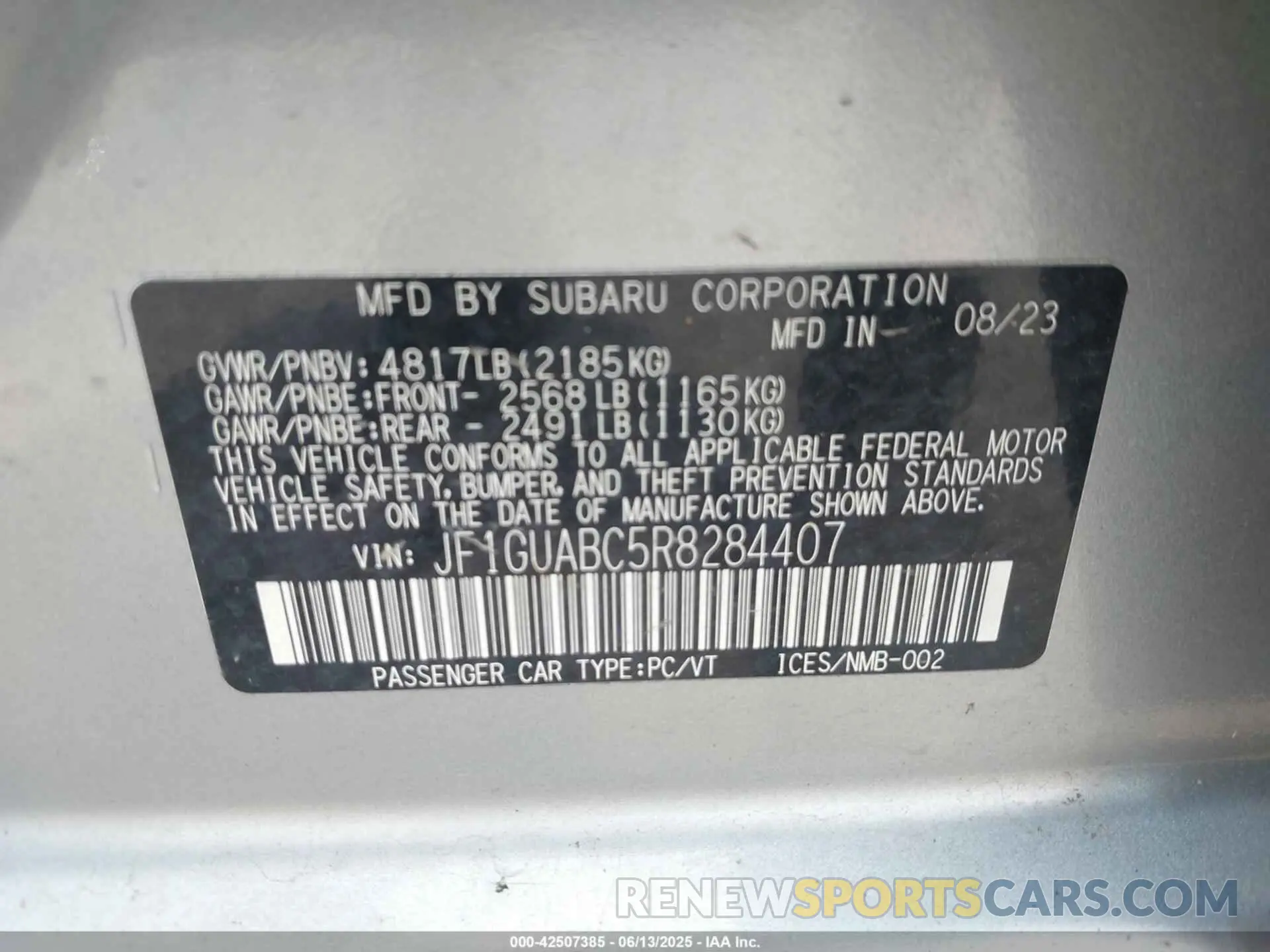 9 fotografías del automóvil dañado JF1GUABC5R8284407 SUBARU IMPREZA 2024