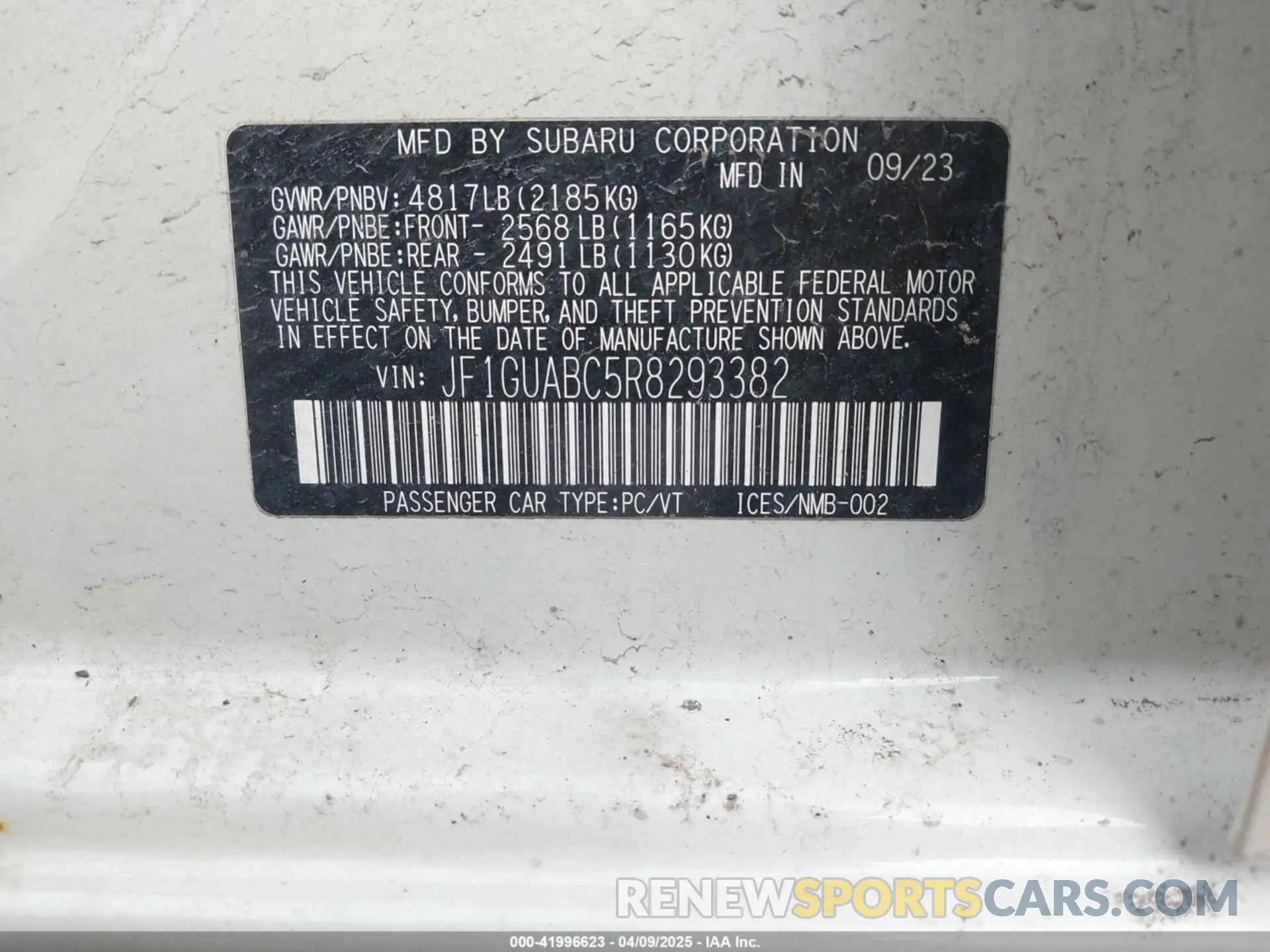 9 fotografías del automóvil dañado JF1GUABC5R8293382 SUBARU IMPREZA 2024
