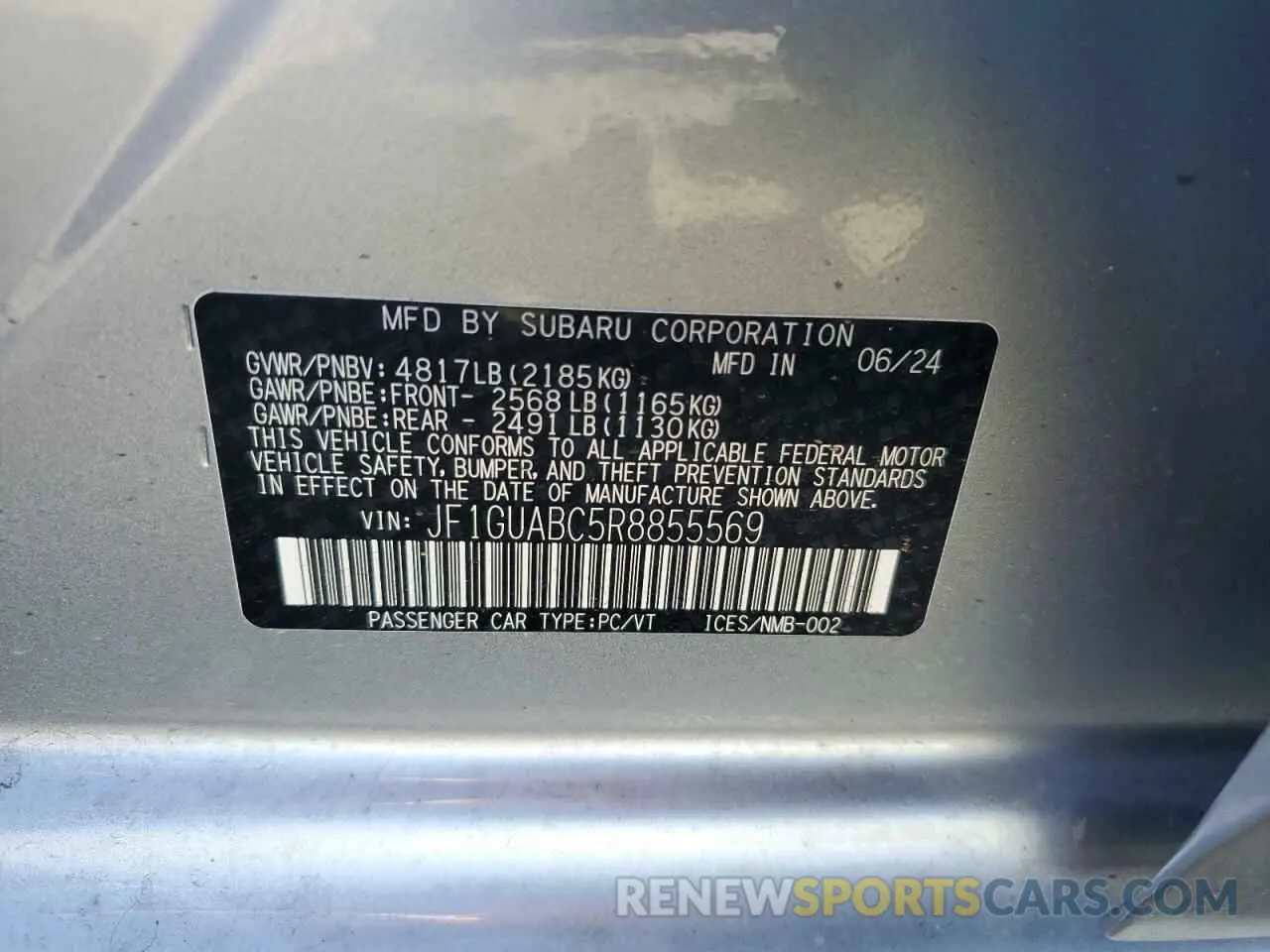 14 fotografías del automóvil dañado JF1GUABC5R8855569 SUBARU IMPREZA 2024