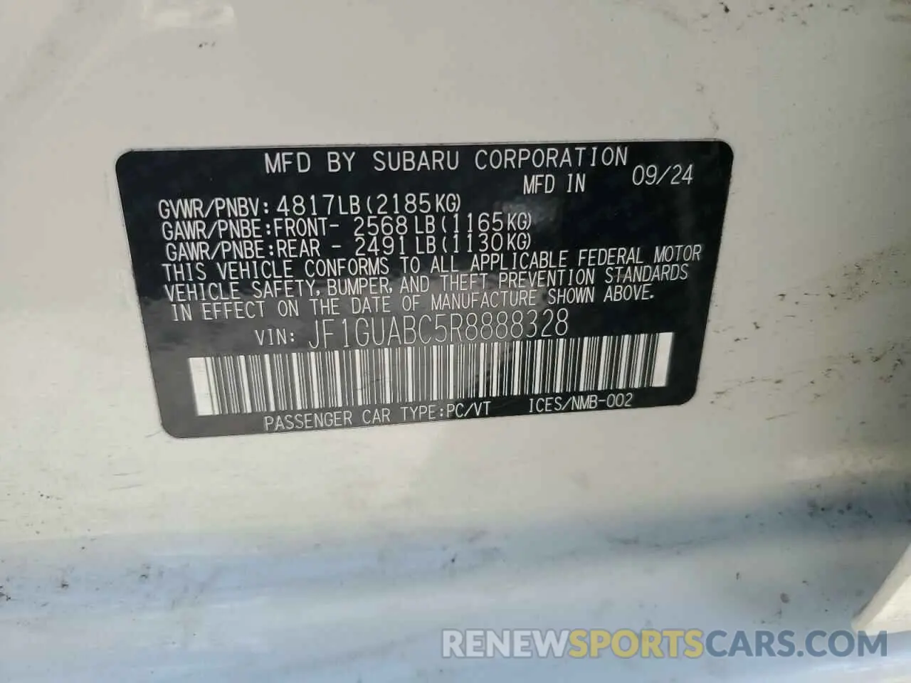13 fotografías del automóvil dañado JF1GUABC5R8888328 SUBARU IMPREZA 2024