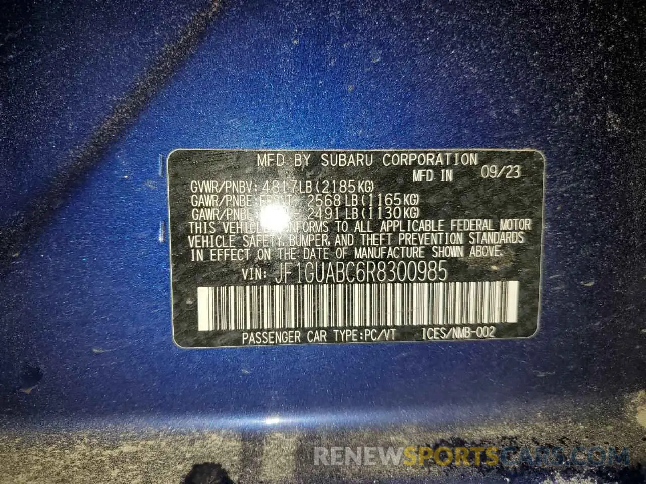 14 fotografías del automóvil dañado JF1GUABC6R8300985 SUBARU IMPREZA 2024