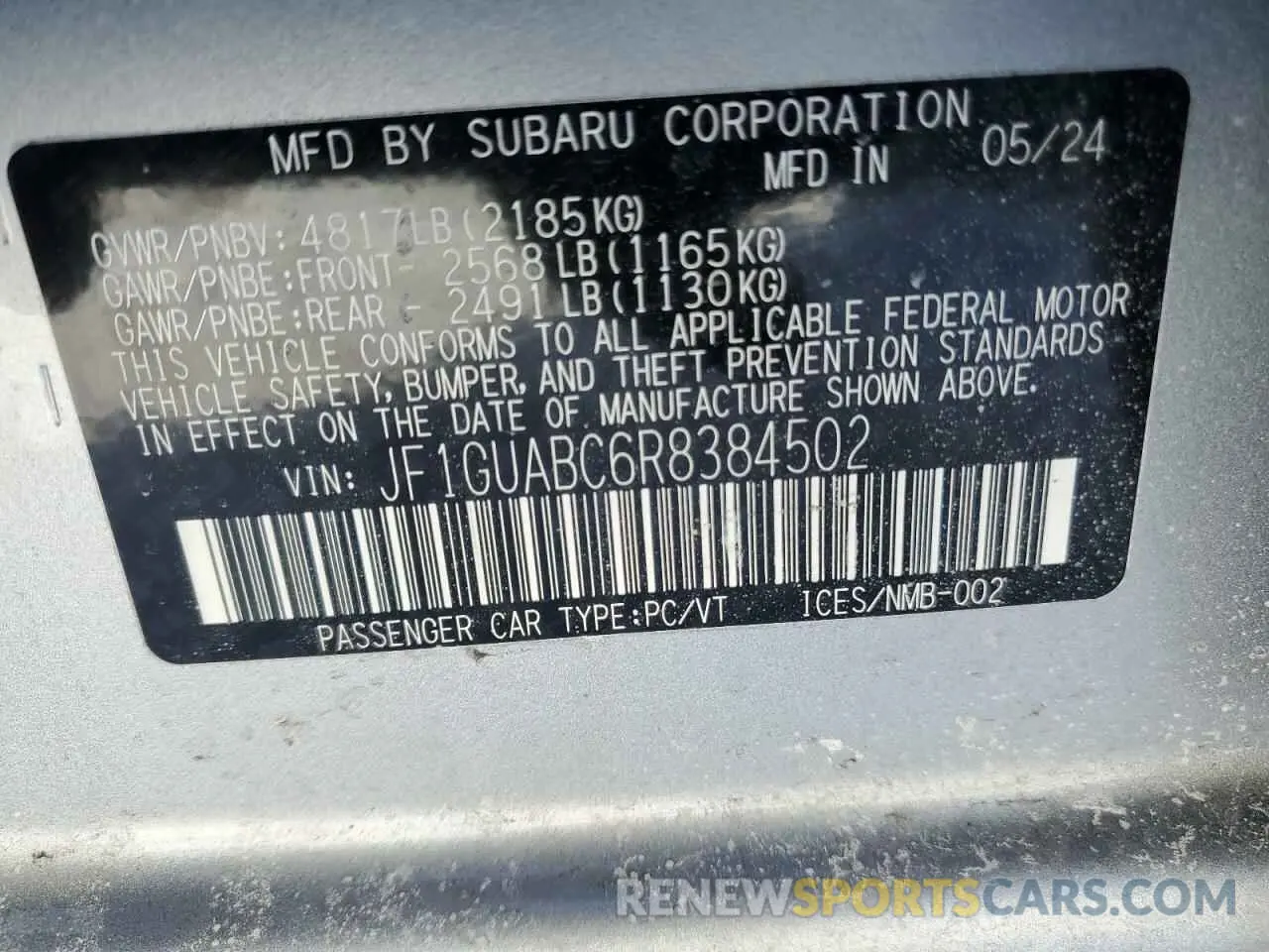12 fotografías del automóvil dañado JF1GUABC6R8384502 SUBARU IMPREZA 2024