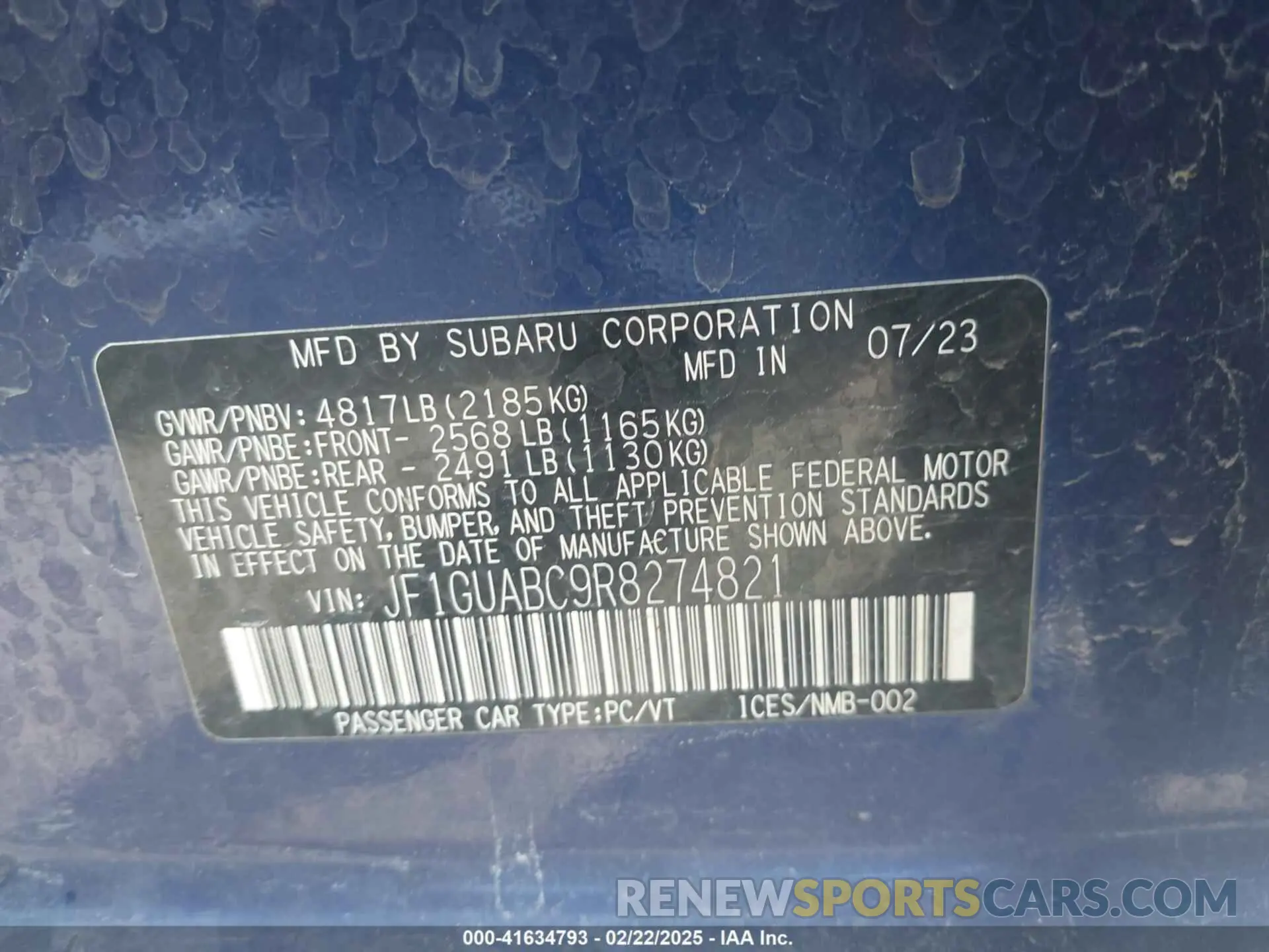 9 fotografías del automóvil dañado JF1GUABC9R8274821 SUBARU IMPREZA 2024
