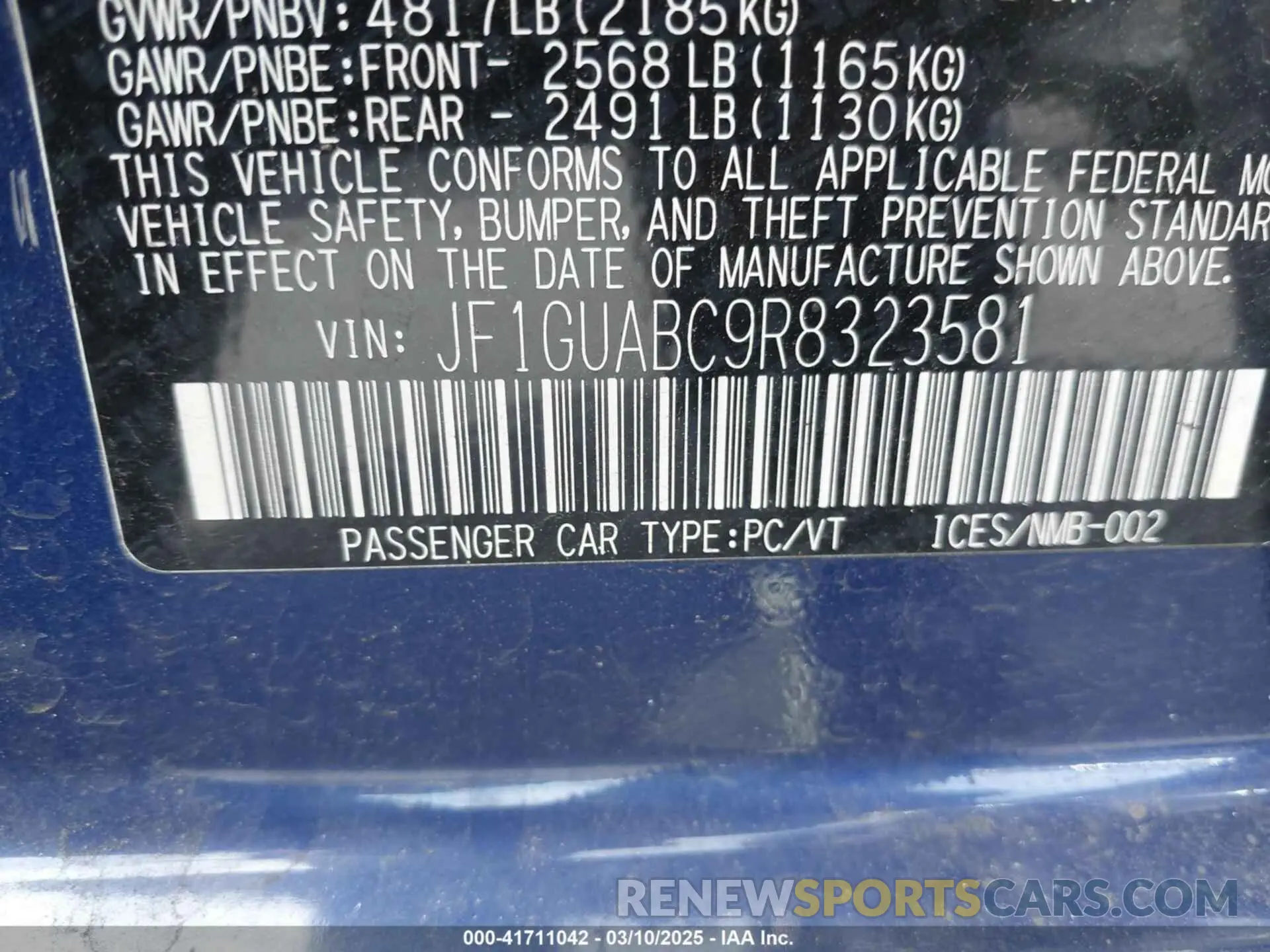 9 fotografías del automóvil dañado JF1GUABC9R8323581 SUBARU IMPREZA 2024