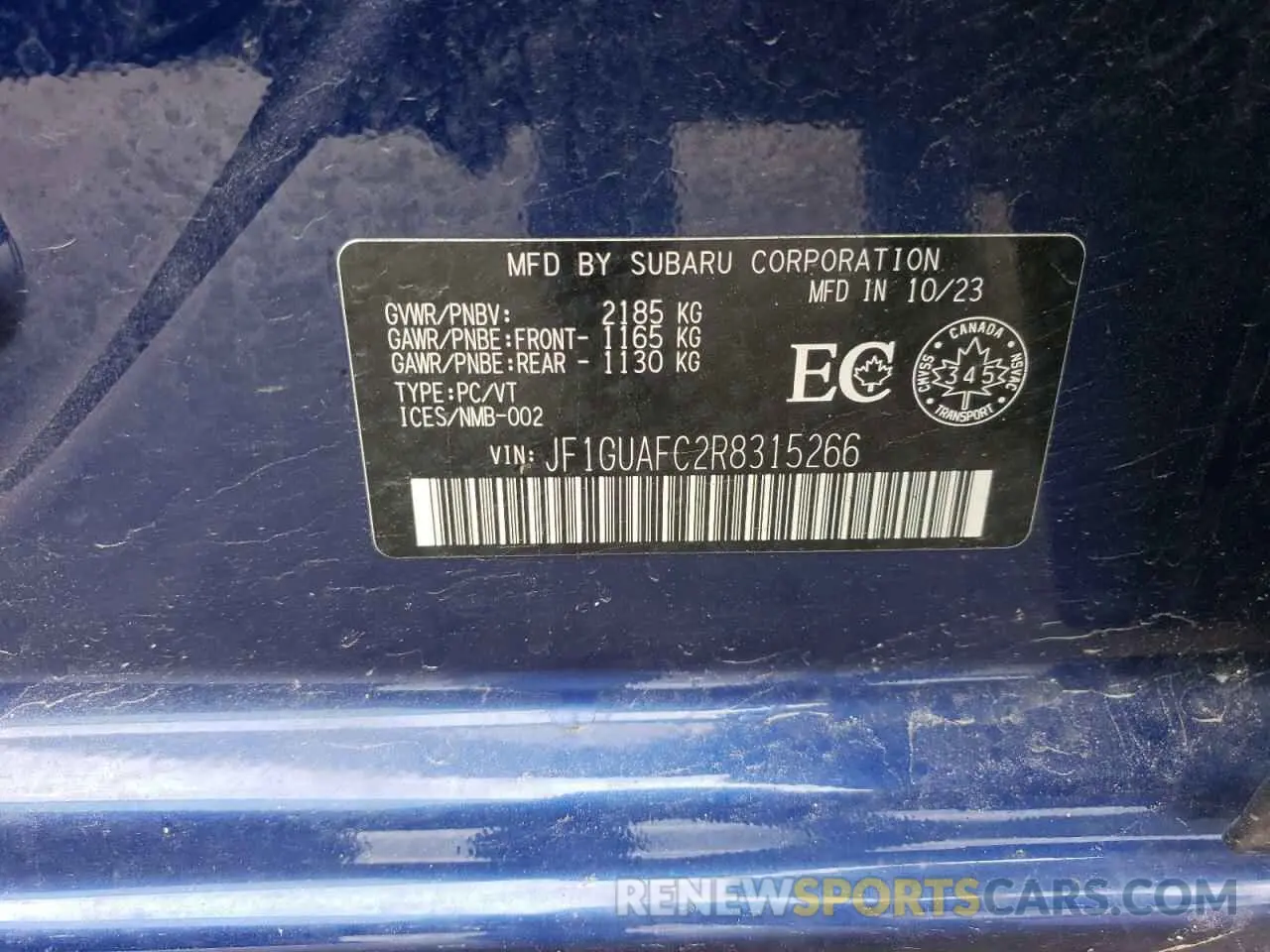 12 fotografías del automóvil dañado JF1GUAFC2R8315266 SUBARU IMPREZA 2024