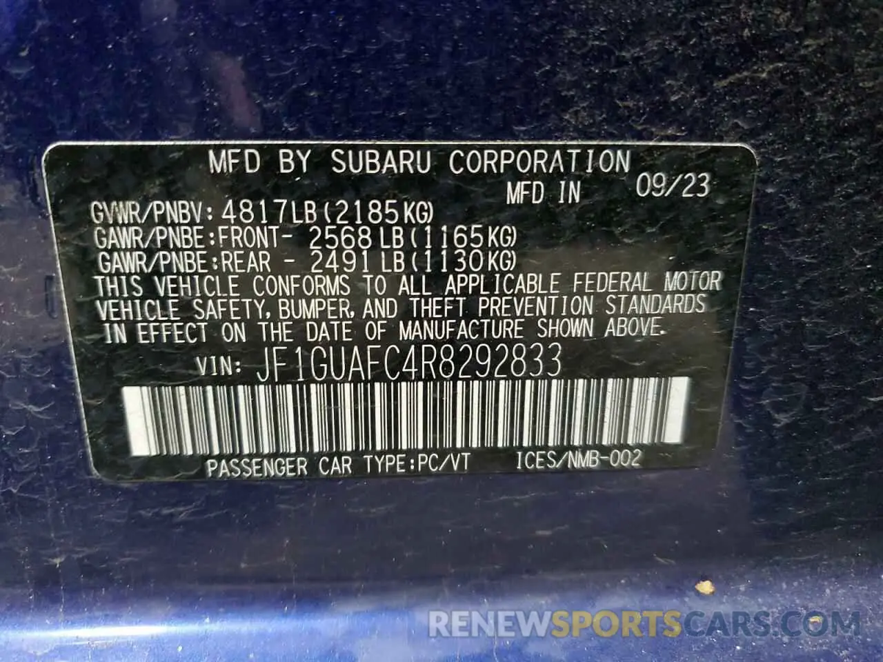 13 fotografías del automóvil dañado JF1GUAFC4R8292833 SUBARU IMPREZA 2024