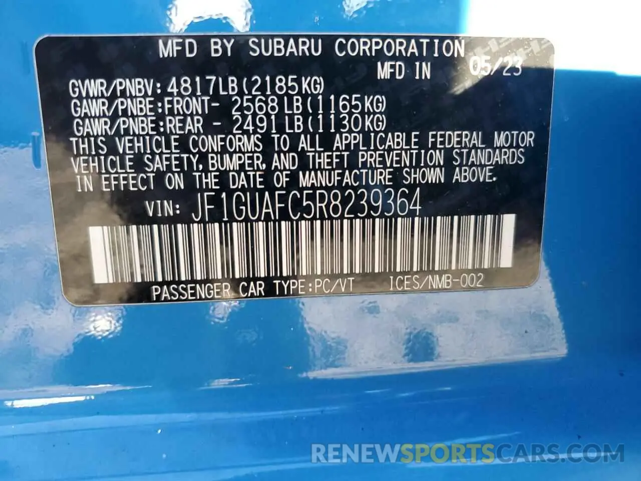 13 fotografías del automóvil dañado JF1GUAFC5R8239364 SUBARU IMPREZA 2024