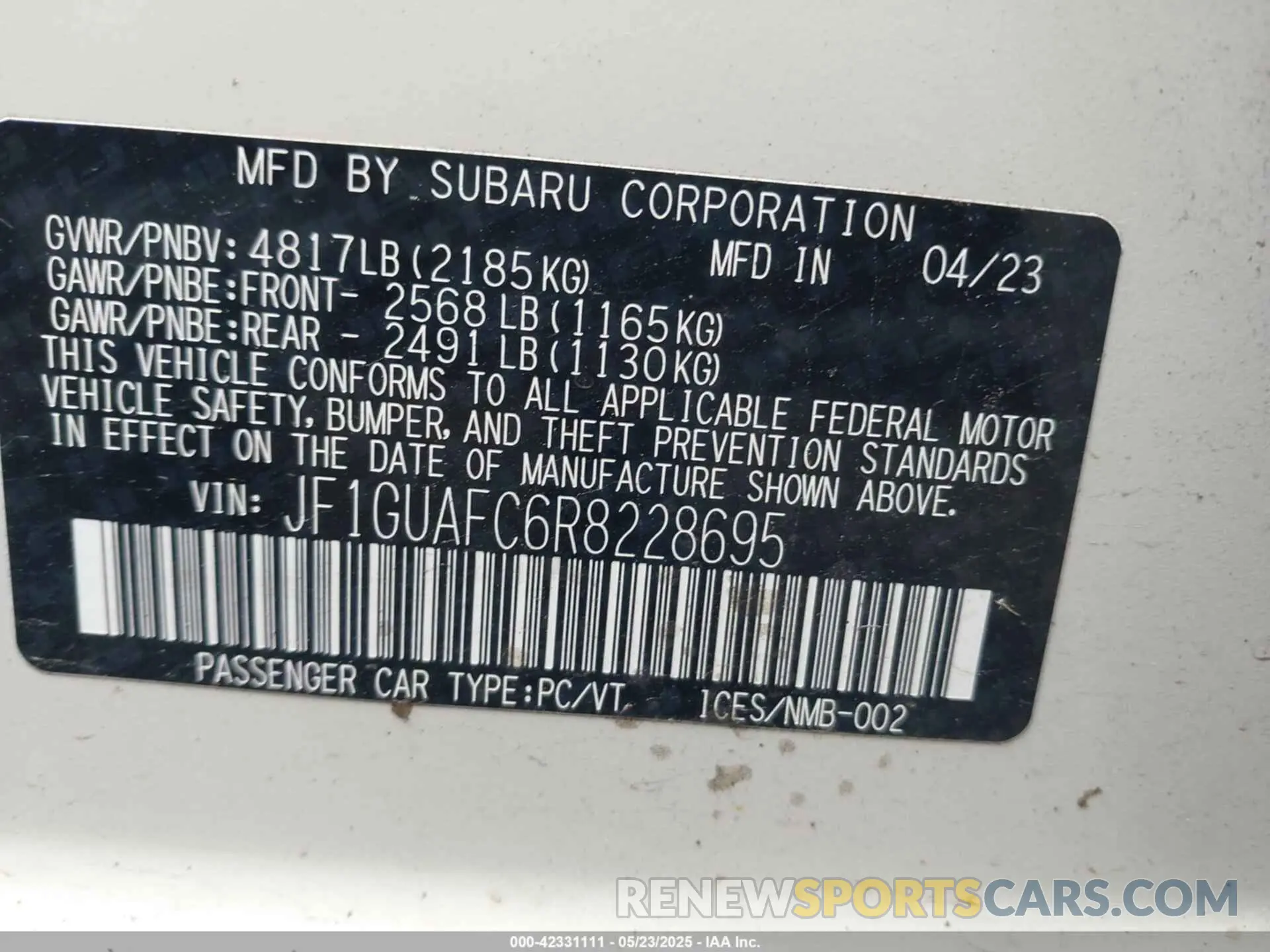 9 fotografías del automóvil dañado JF1GUAFC6R8228695 SUBARU IMPREZA 2024