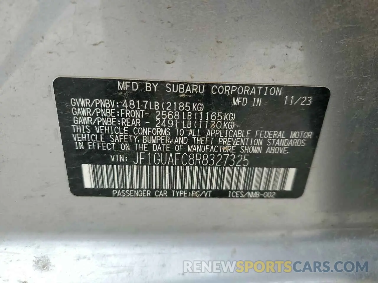 13 fotografías del automóvil dañado JF1GUAFC8R8327325 SUBARU IMPREZA 2024