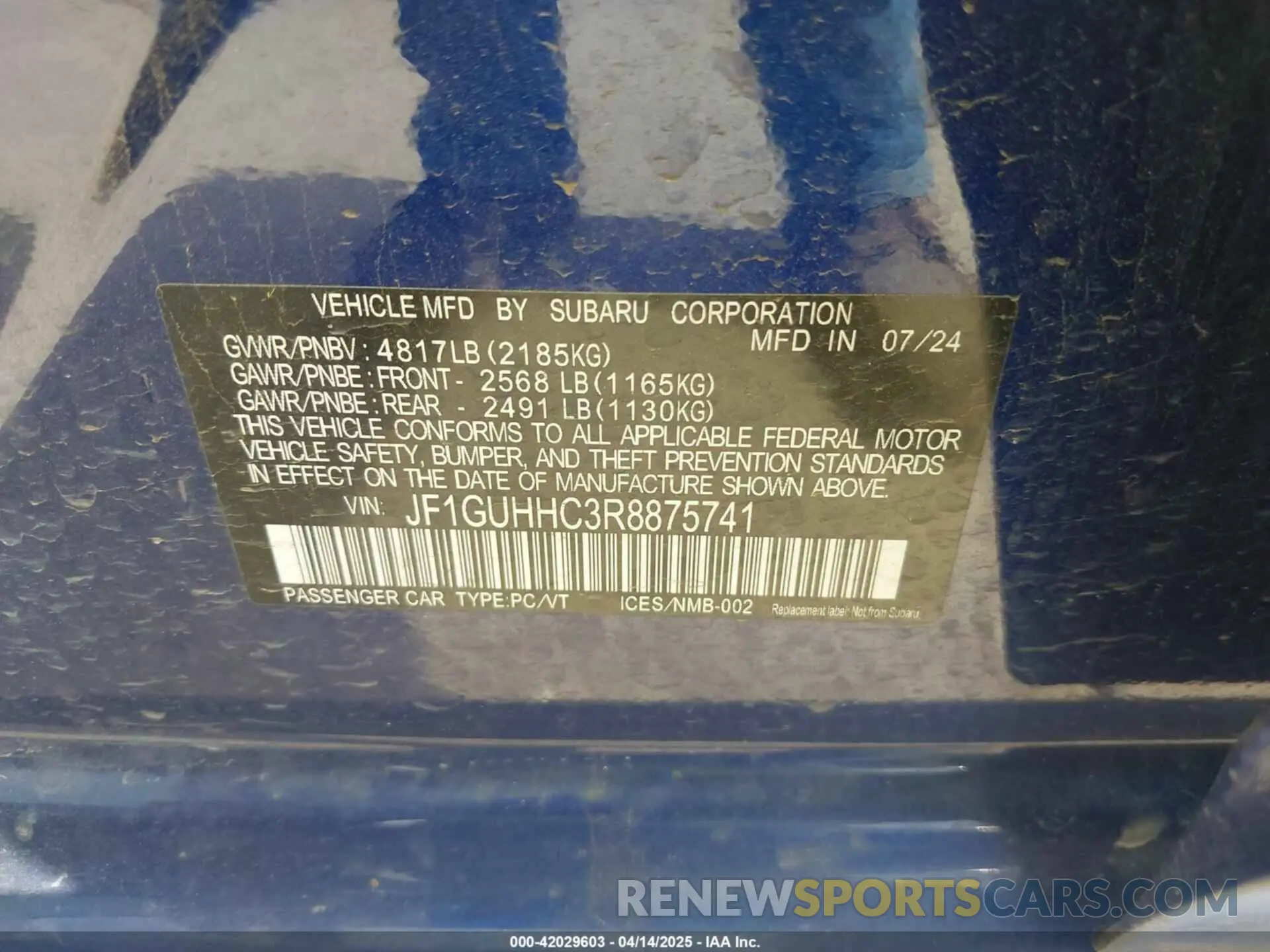 9 fotografías del automóvil dañado JF1GUHHC3R8875741 SUBARU IMPREZA 2024