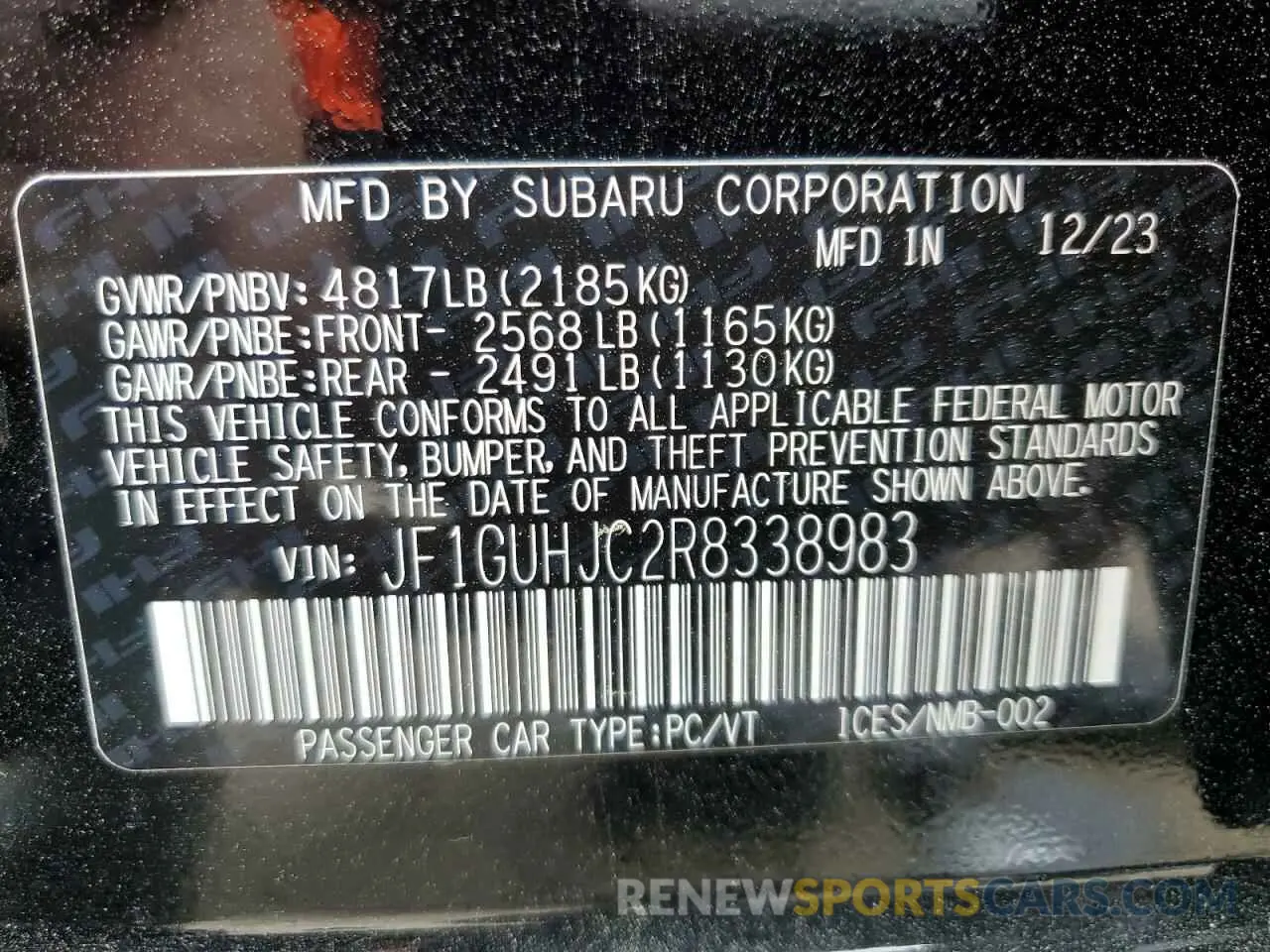 14 fotografías del automóvil dañado JF1GUHJC2R8338983 SUBARU IMPREZA 2024