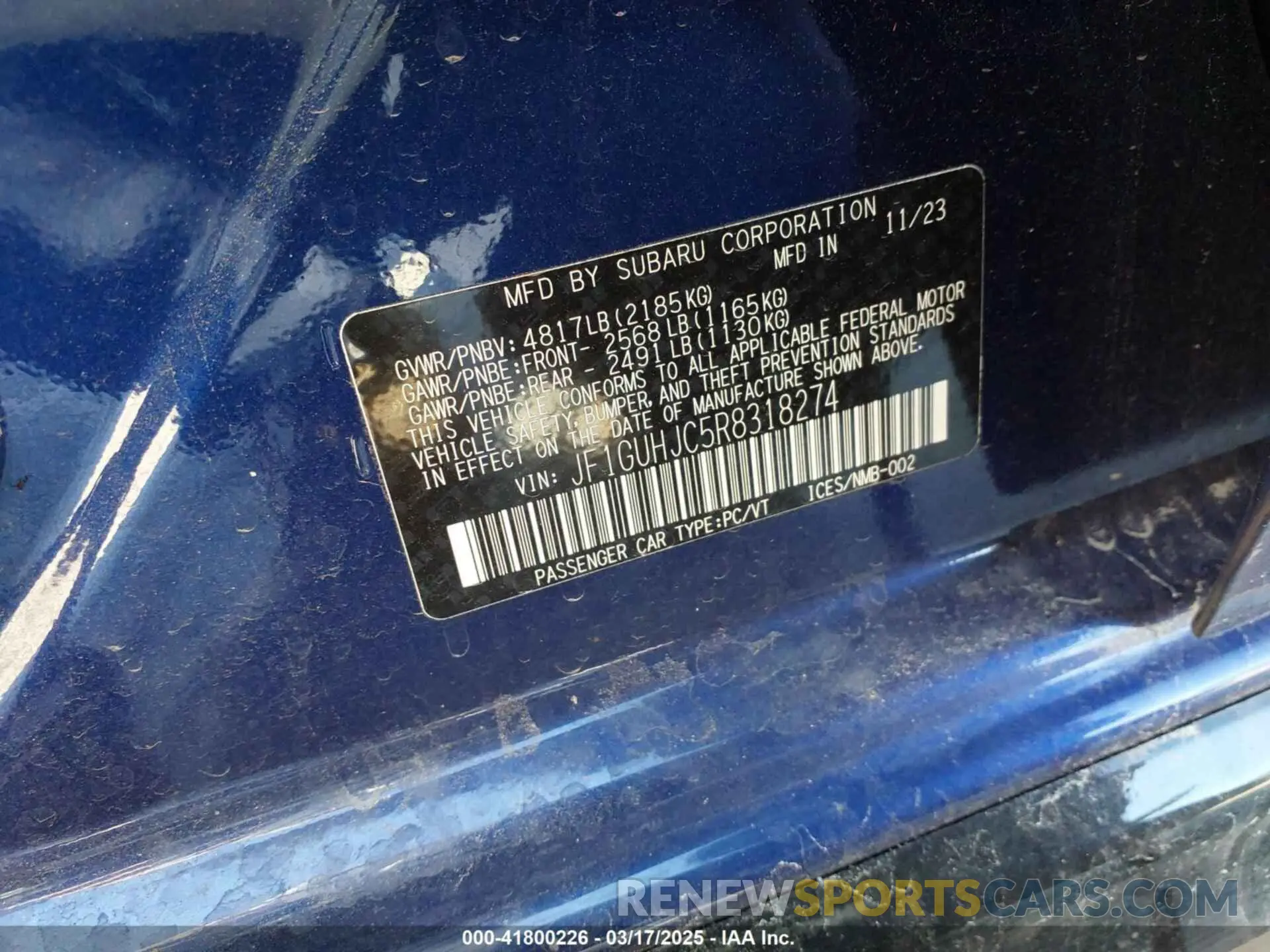 9 fotografías del automóvil dañado JF1GUHJC5R8318274 SUBARU IMPREZA 2024