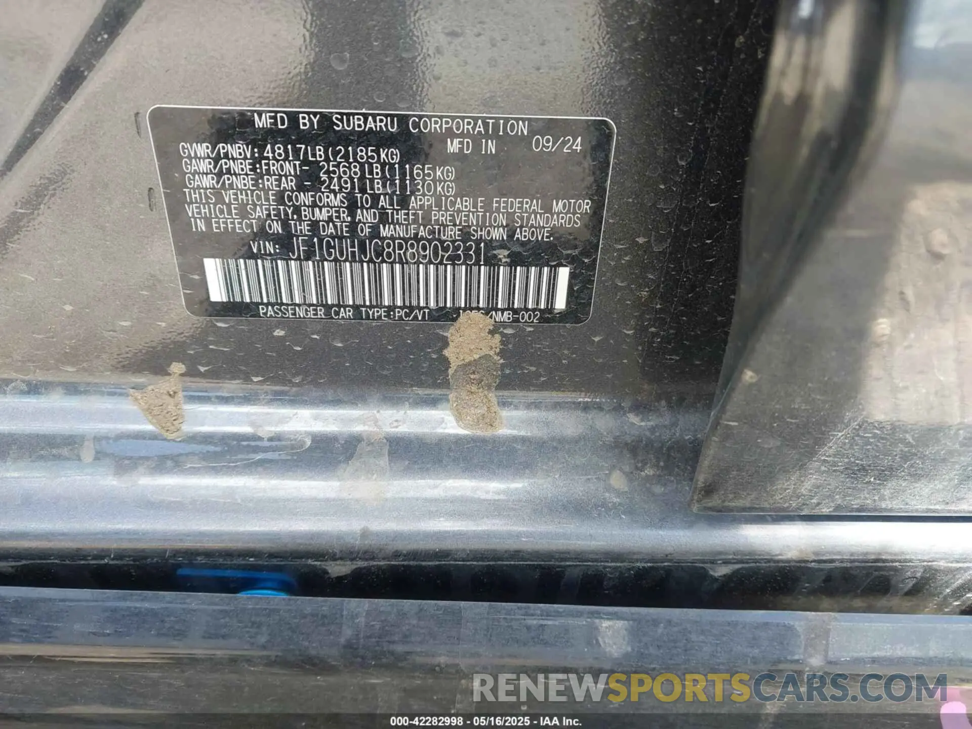9 fotografías del automóvil dañado JF1GUHJC8R8902331 SUBARU IMPREZA 2024